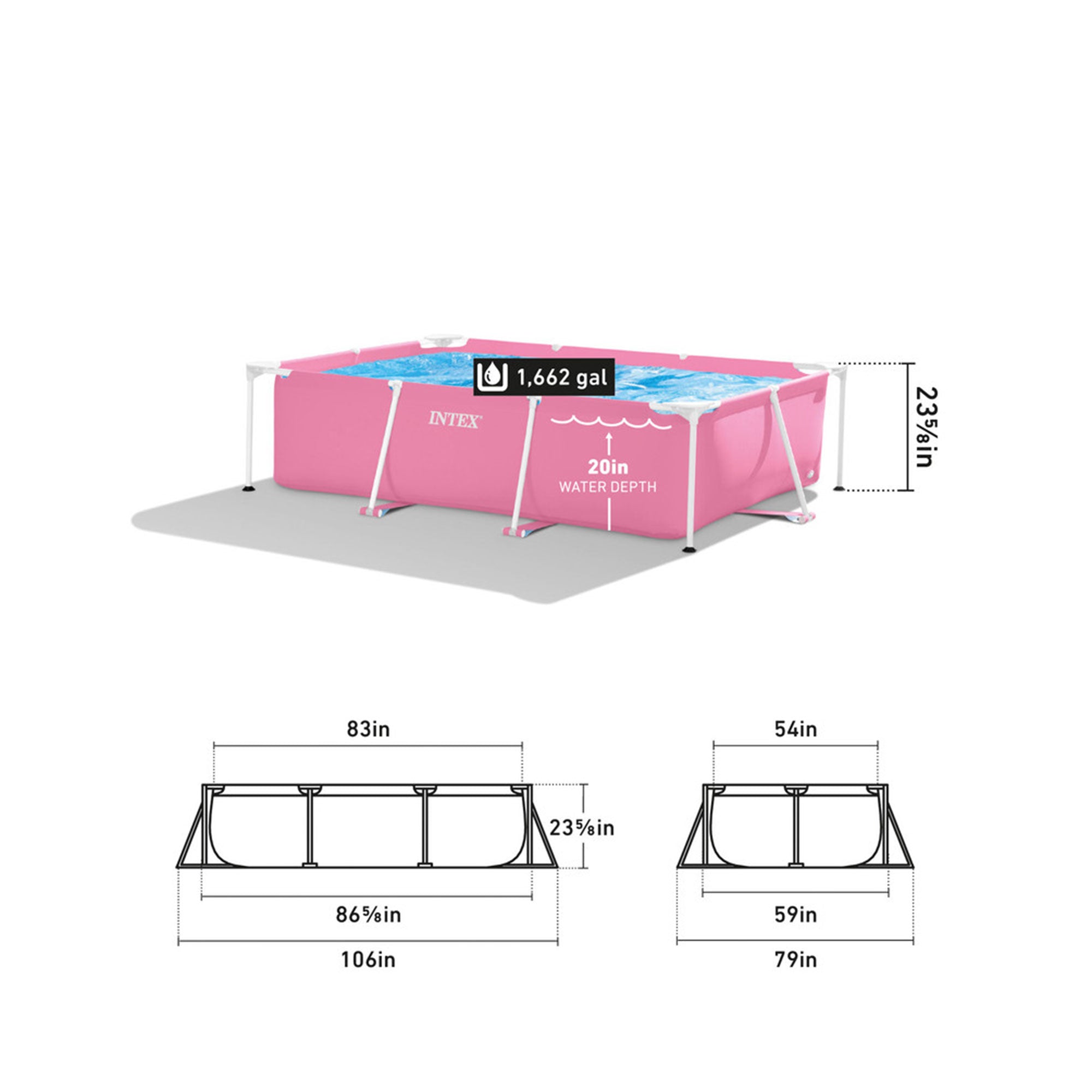Intex 84" x 23.62" Outdoor Rectangular Frame Above Ground Swimming Pool, Pink - Smart-nests
