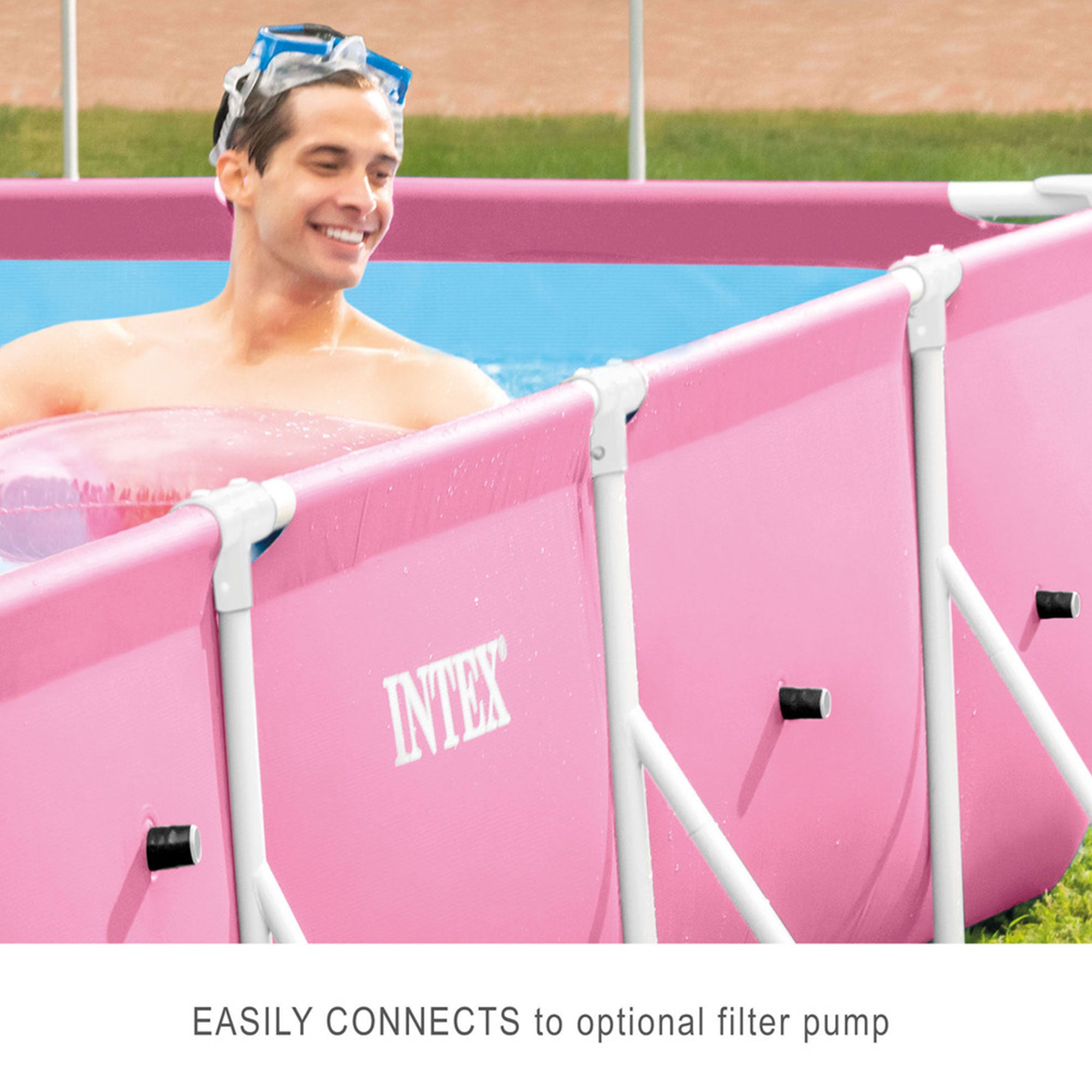 Intex 84" x 23.62" Outdoor Rectangular Frame Above Ground Swimming Pool, Pink - Smart-nests