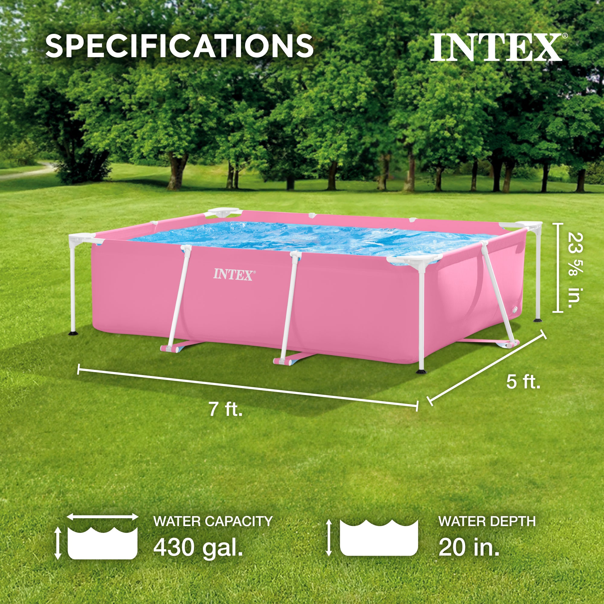 Intex 84" x 23.62" Outdoor Rectangular Frame Above Ground Swimming Pool, Pink - Smart-nests