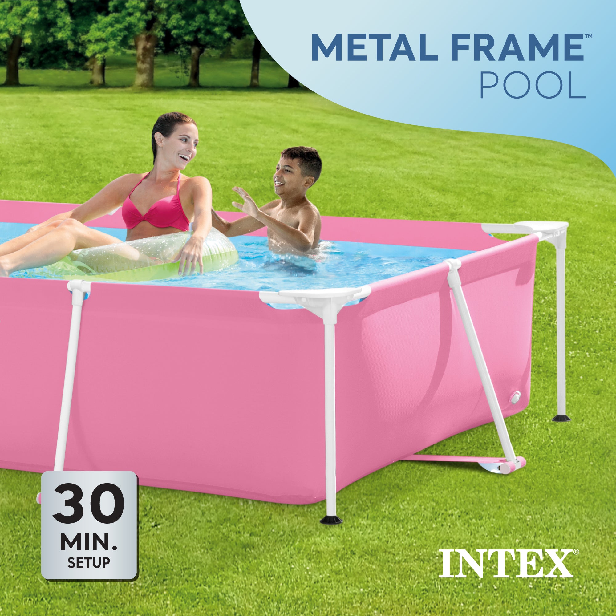 Intex 84" x 23.62" Outdoor Rectangular Frame Above Ground Swimming Pool, Pink - Smart-nests