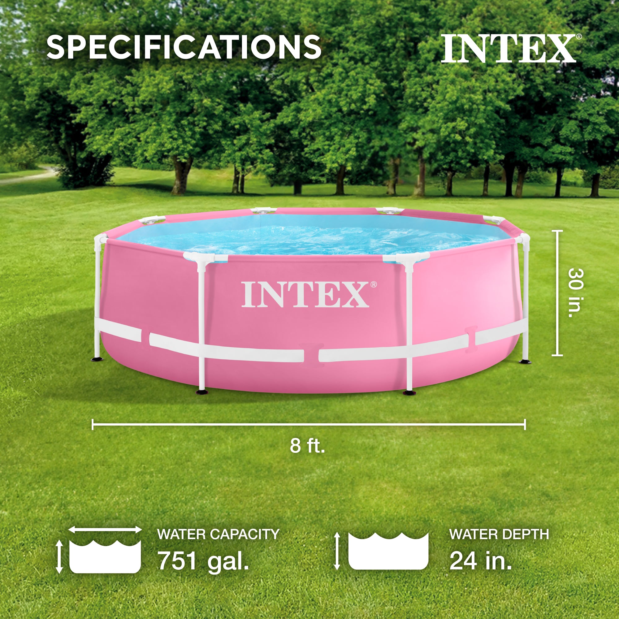 Intex 28290EH 8ft x 30in Round Metal Frame Above Ground Swimming Pool, Pink - Smart-nests