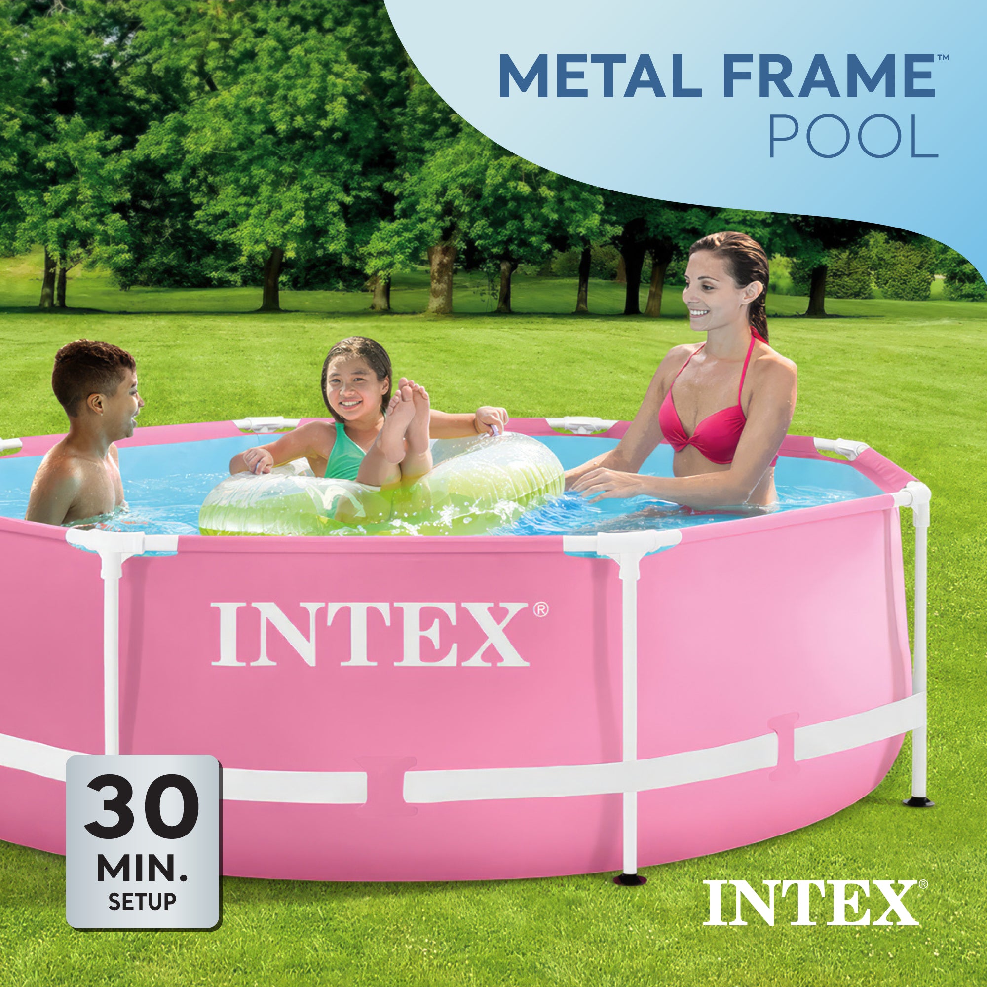 Intex 28290EH 8ft x 30in Round Metal Frame Above Ground Swimming Pool, Pink - Smart-nests
