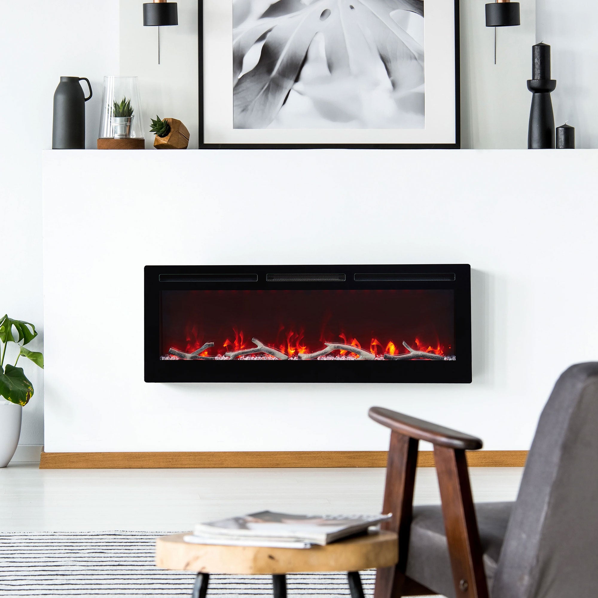 Edyo Living Wall Mount or Recessed Electric Fireplace with Touch Screen, 50 Inch - Smart-nests