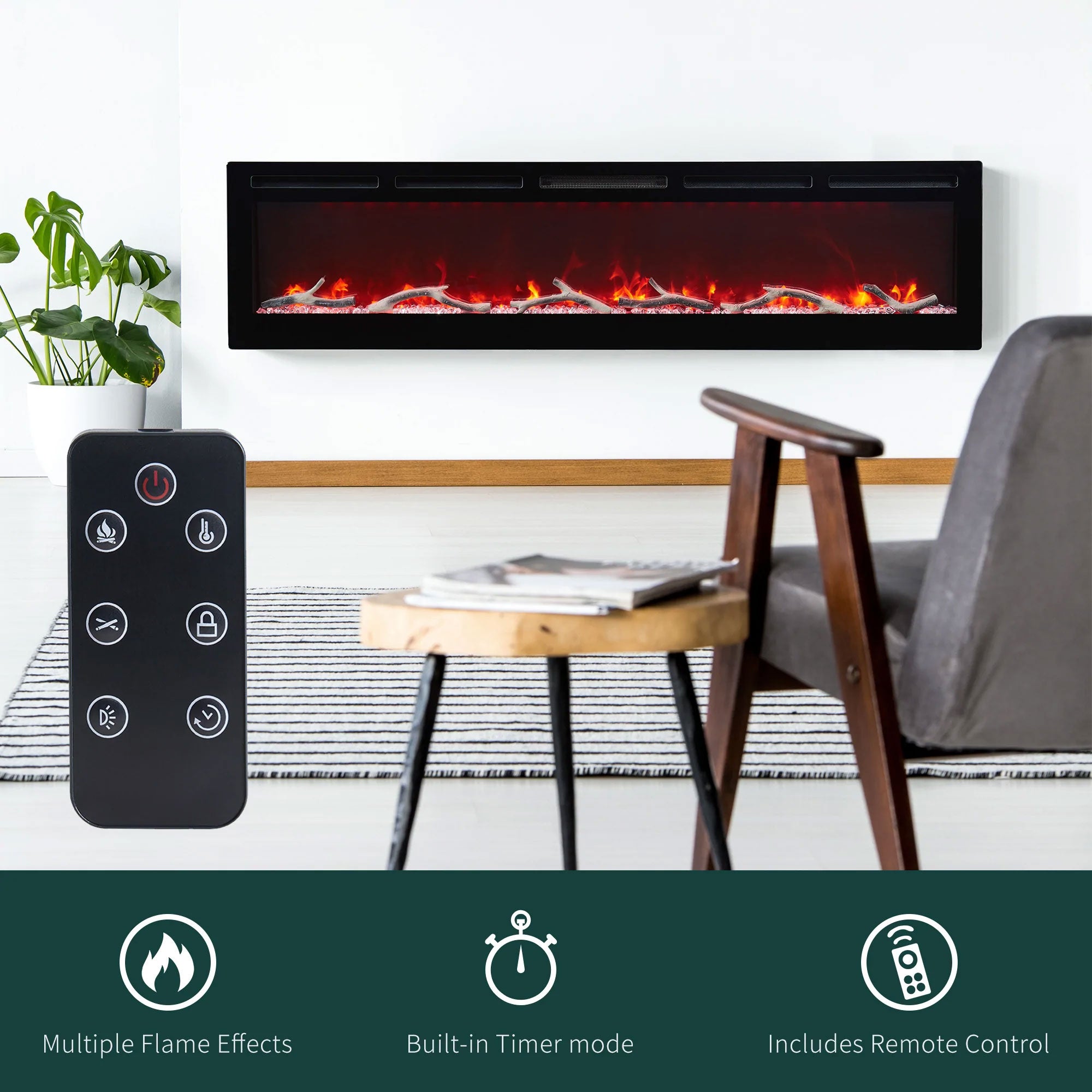 Edyo Living Wall Mount or Recessed Electric Fireplace with Touch Screen, 50 Inch - Smart-nests