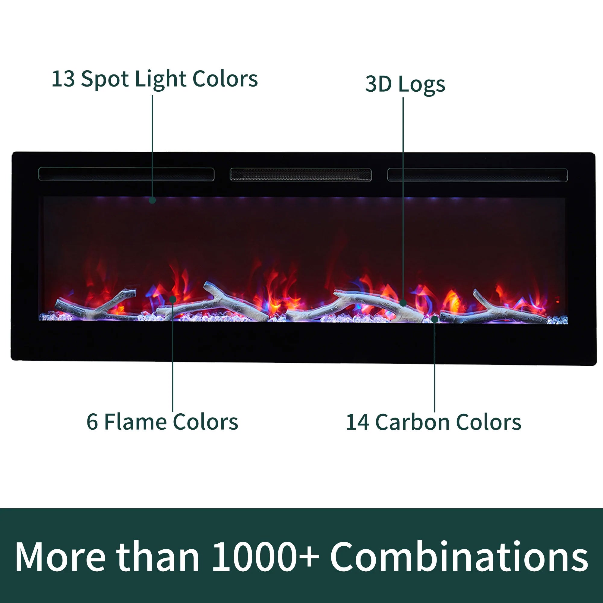 Edyo Living Wall Mount or Recessed Electric Fireplace with Touch Screen, 50 Inch - Smart-nests