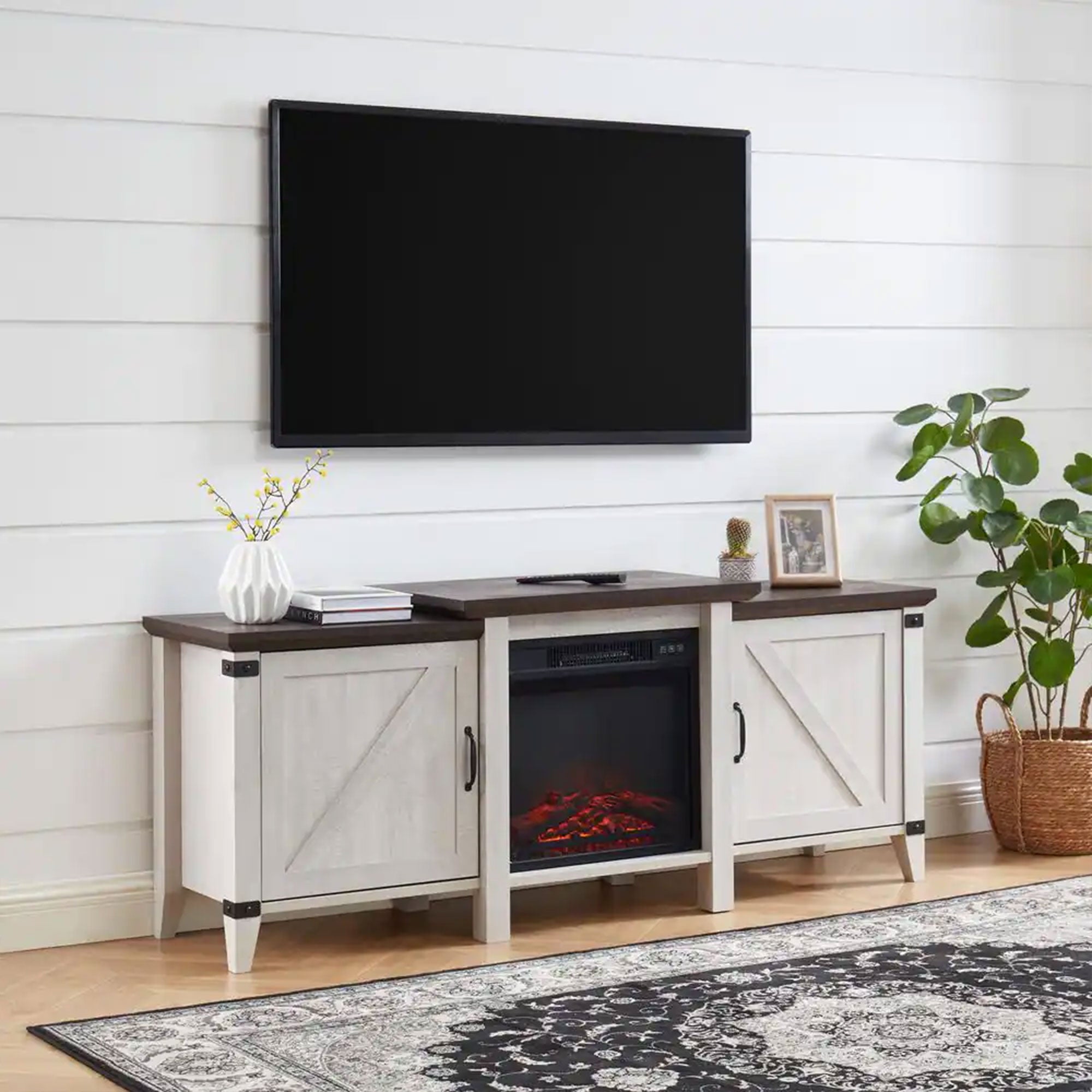 Edyo Living 63in Freestanding Wooden Electric Fireplace TV Stand Console, Grey - Smart-nests