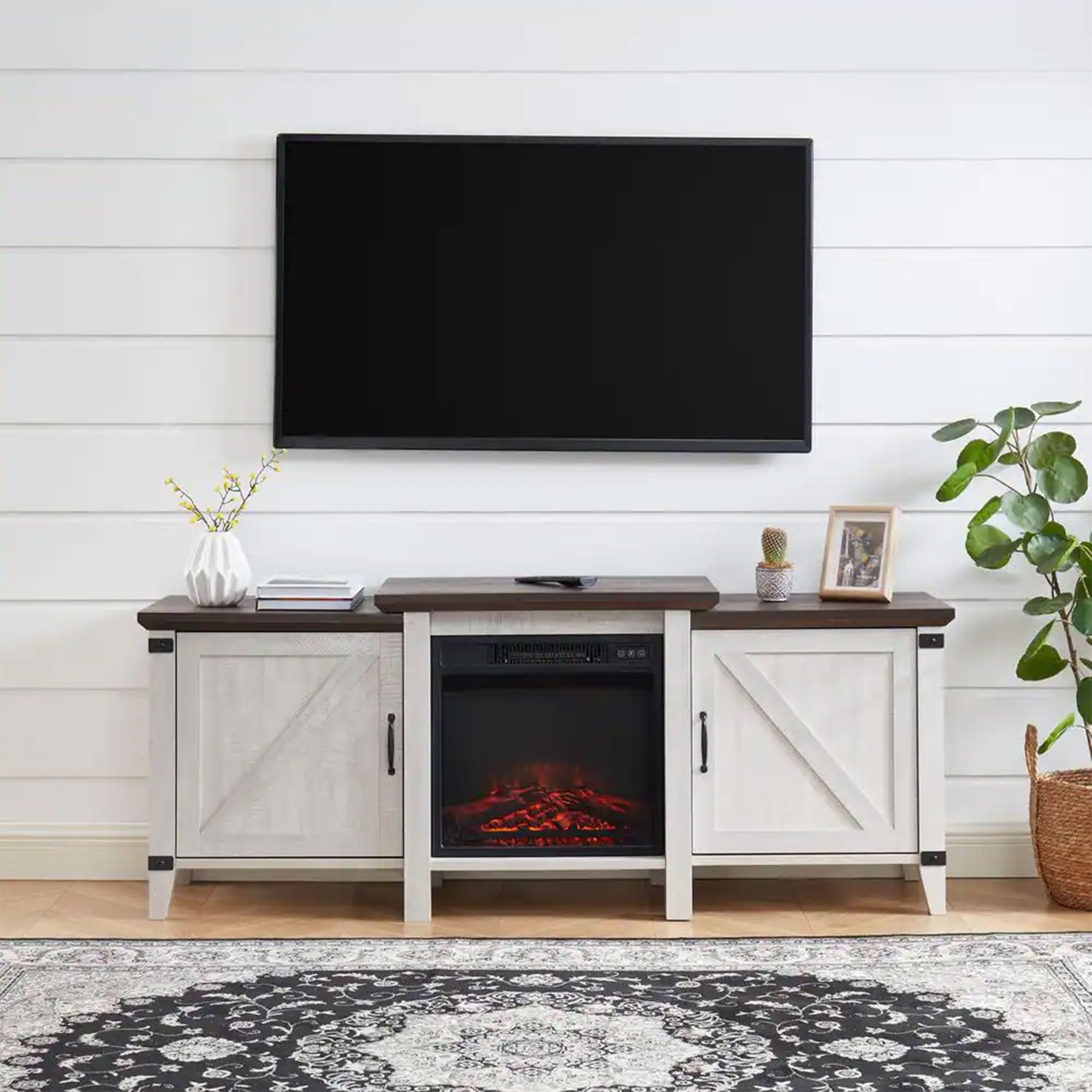 Edyo Living 63in Freestanding Wooden Electric Fireplace TV Stand Console, Grey - Smart-nests