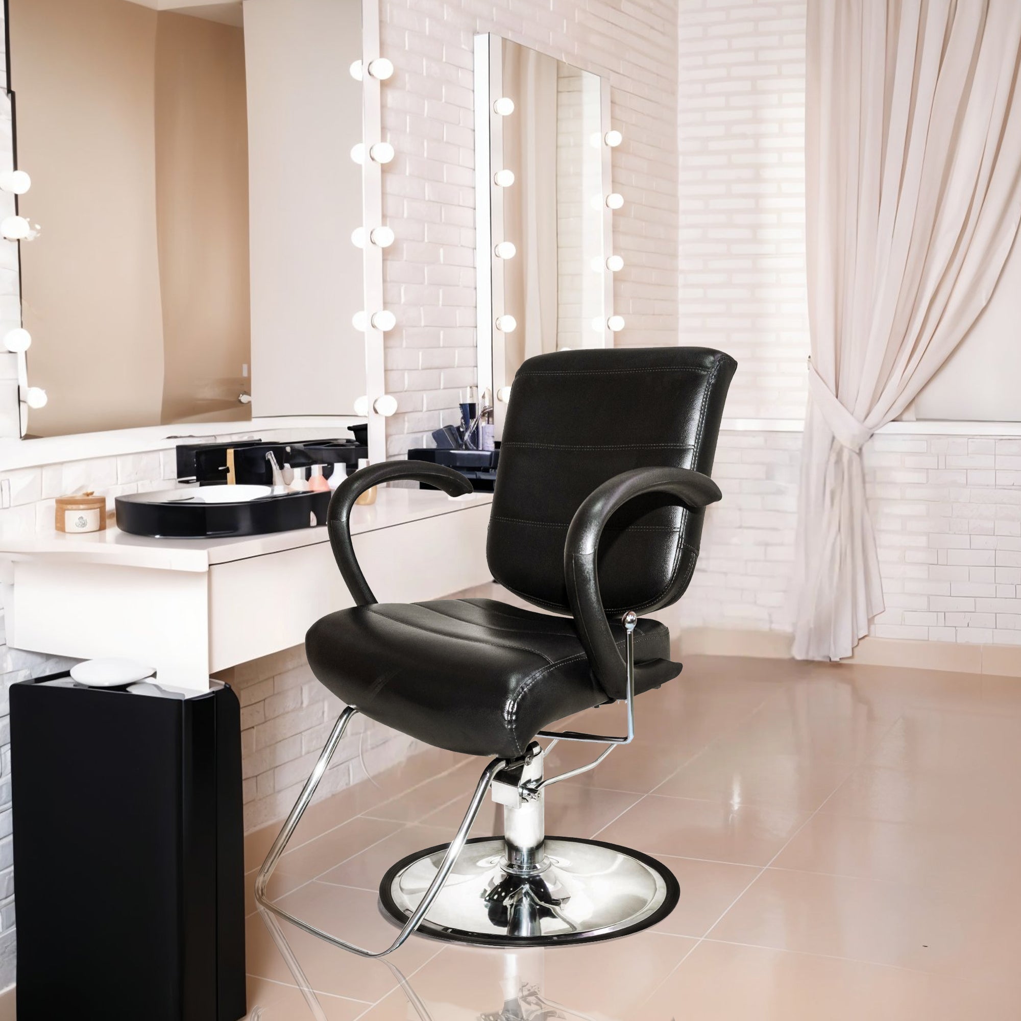 PureSana Chromium Kyler 360 Degree Professional All Purpose Salon Chair, Black - Smart-nests