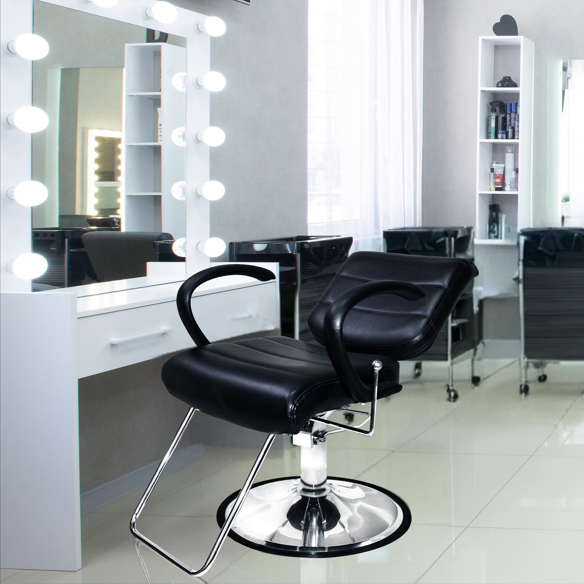 PureSana Chromium Kyler 360 Degree Professional All Purpose Salon Chair, Black - Smart-nests