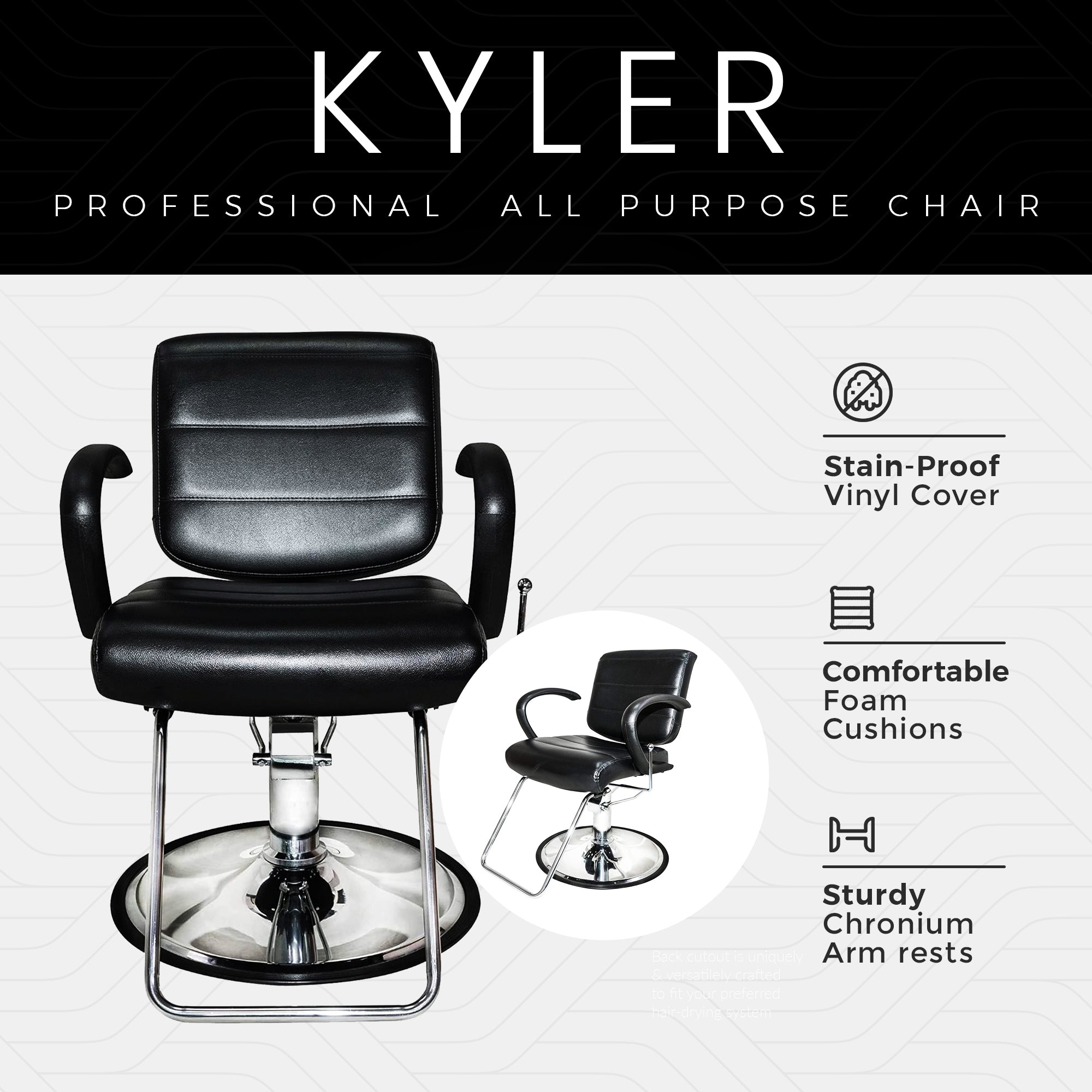 PureSana Chromium Kyler 360 Degree Professional All Purpose Salon Chair, Black - Smart-nests