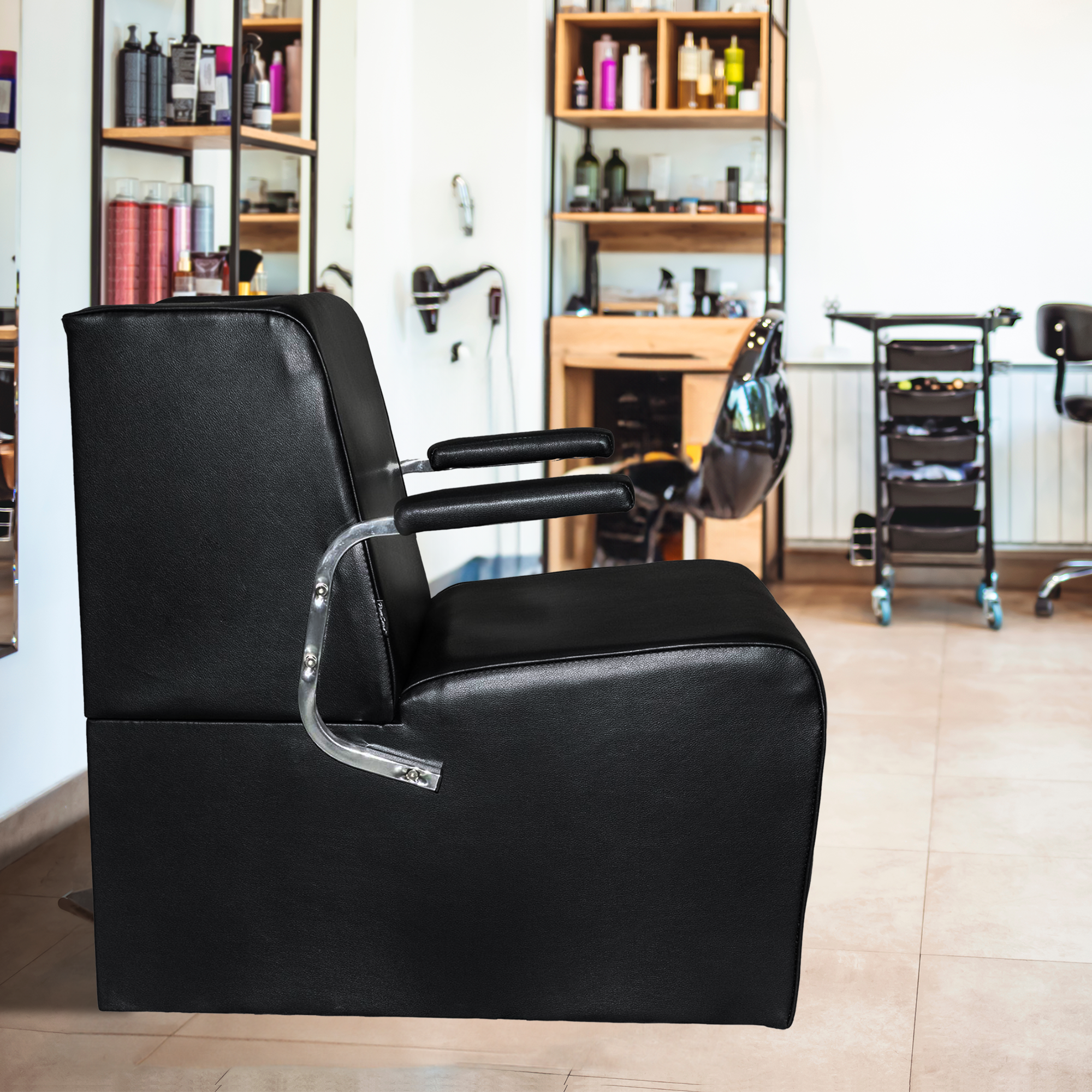 PureSana Chromium Anastasia Vinyl Professional Platform Hair Dryer Chair, Black - Smart-nests