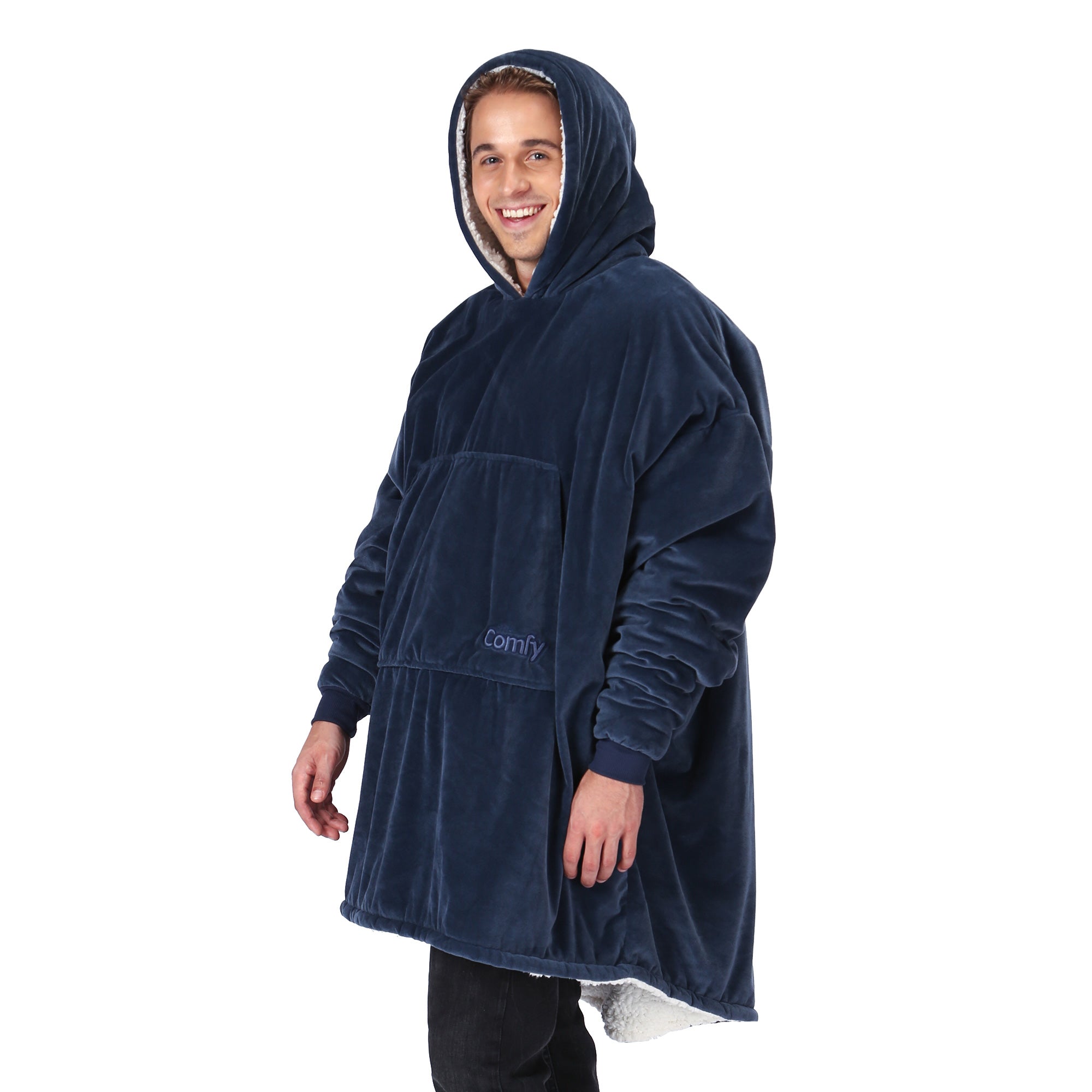 The Comfy Original Oversized Microfiber Sherpa Wearable Blanket for Adults, Blue - Smart-nests