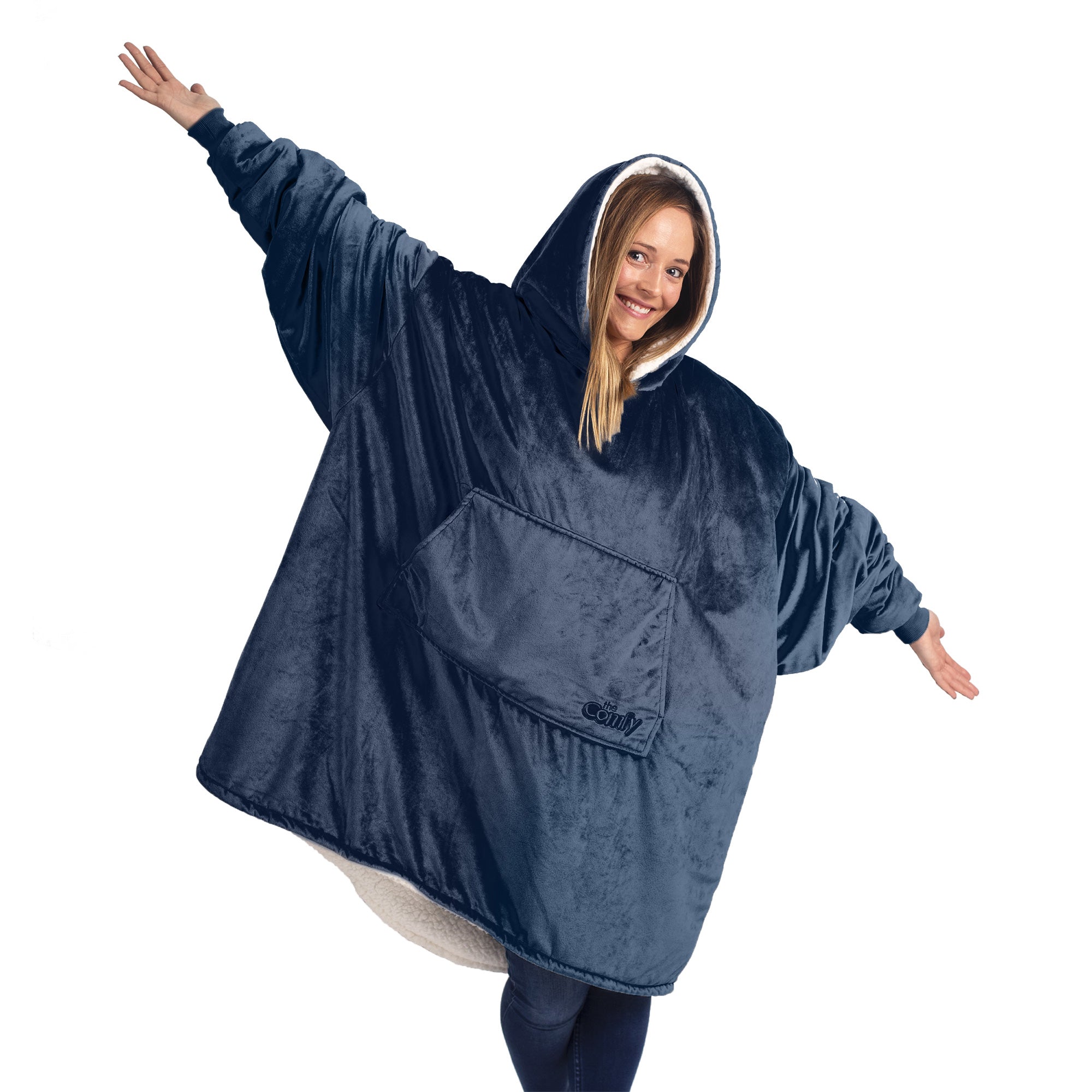 The Comfy Original Oversized Microfiber Sherpa Wearable Blanket for Adults, Blue - Smart-nests