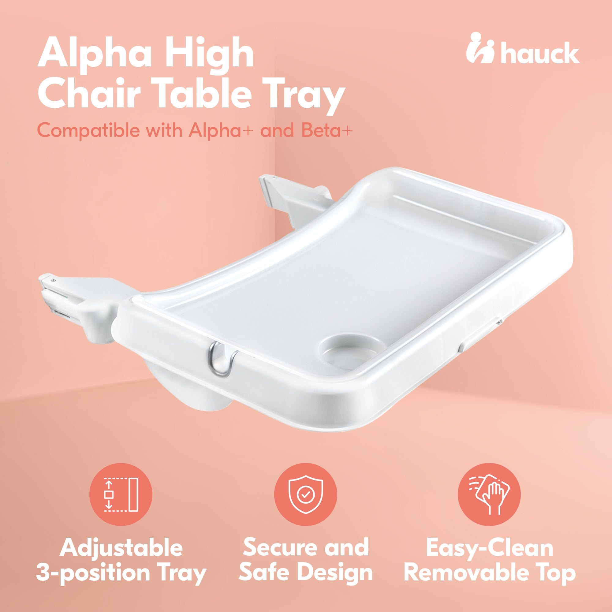 hauck Alpha High Chair Tray Table Compatible with Wooden Alpha+ and Beta+, White - Smart-nests