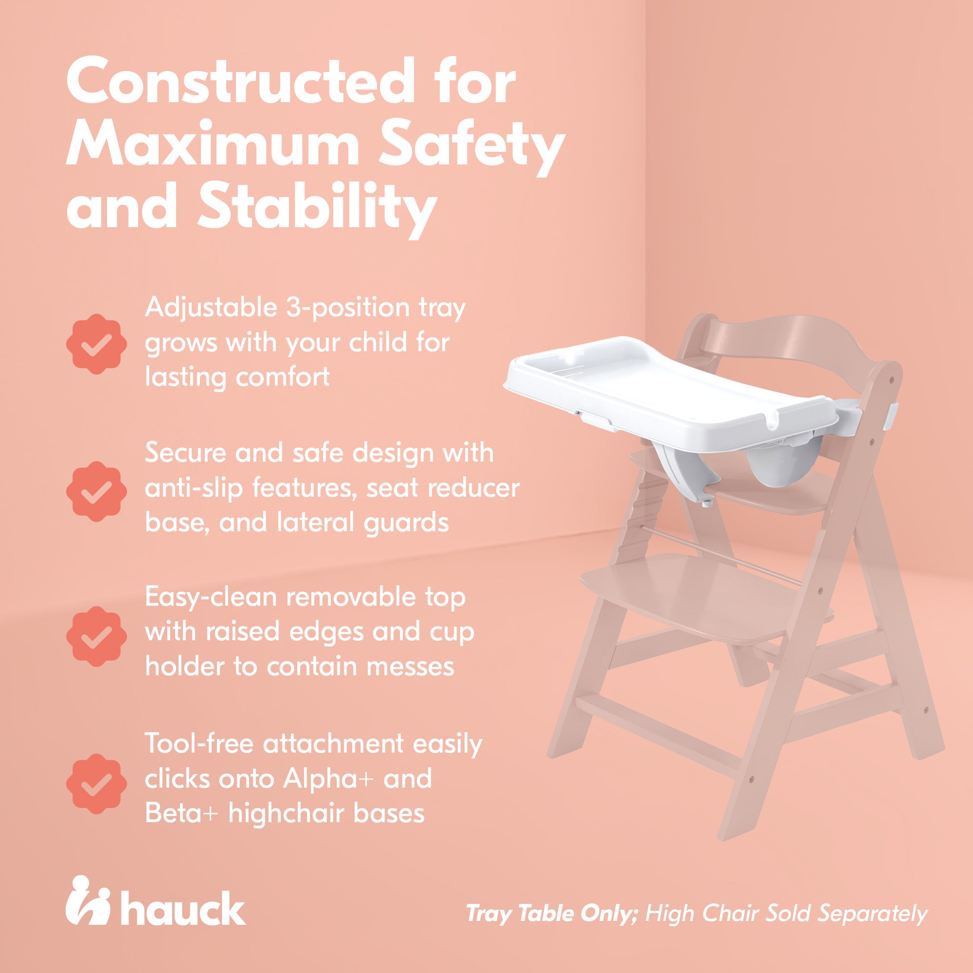 hauck Alpha High Chair Tray Table Compatible with Wooden Alpha+ and Beta+, White - Smart-nests