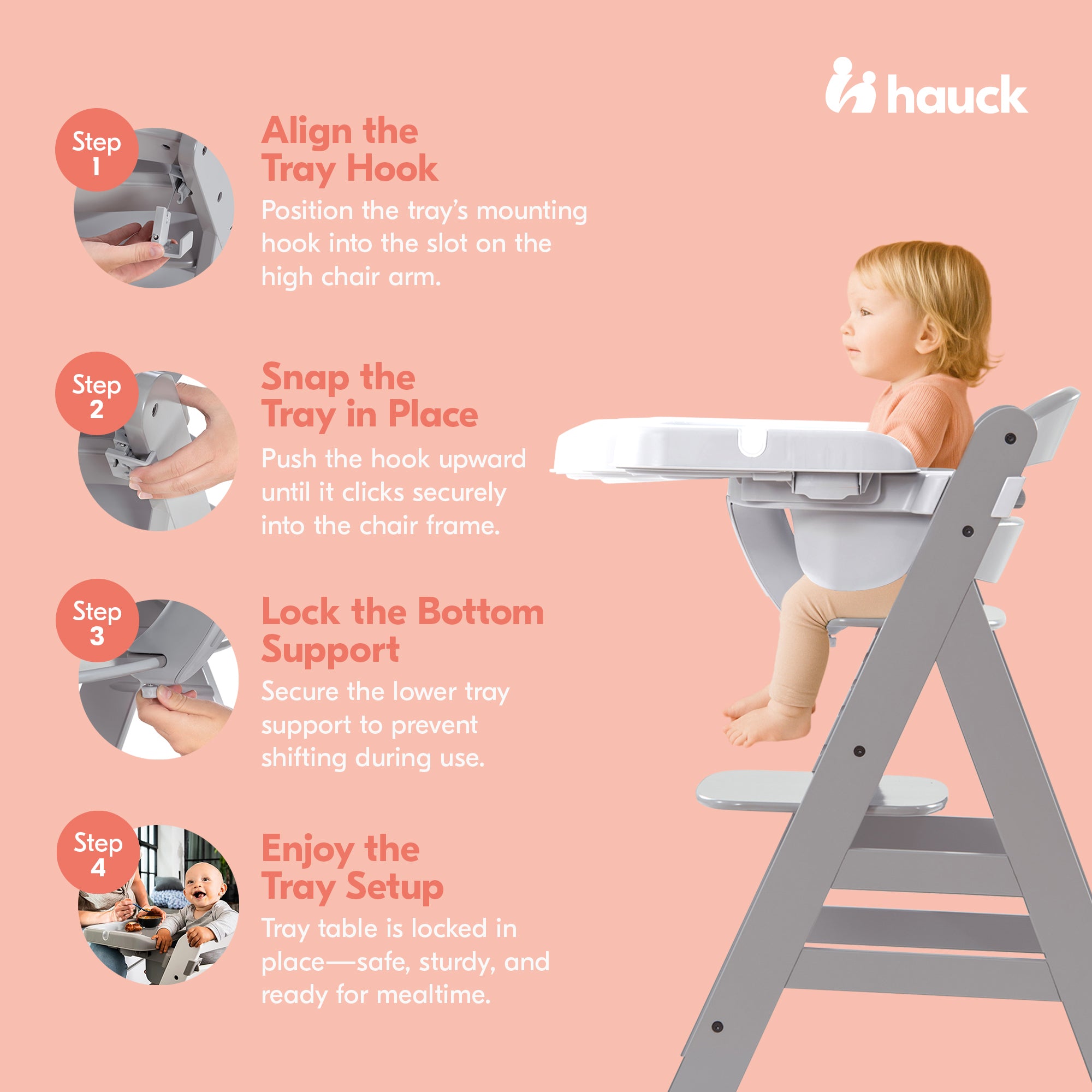 hauck Alpha High Chair Tray Table Compatible with Wooden Alpha+ and Beta+, White - Smart-nests
