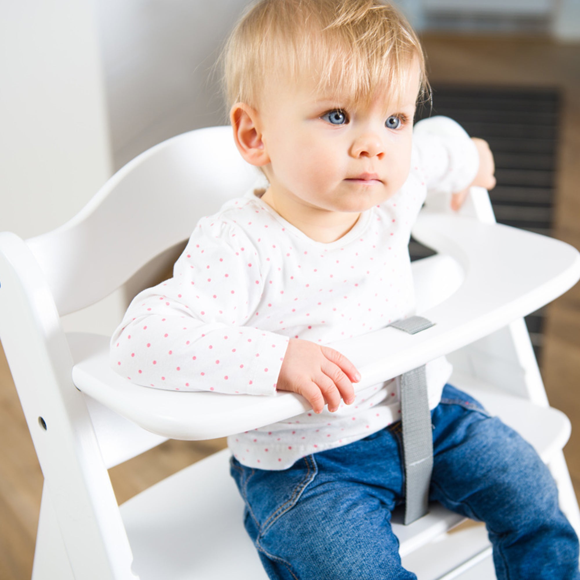 hauck Alpha+ Grow Along Adjustable Wooden Baby High Chair Seat, Beechwood, White