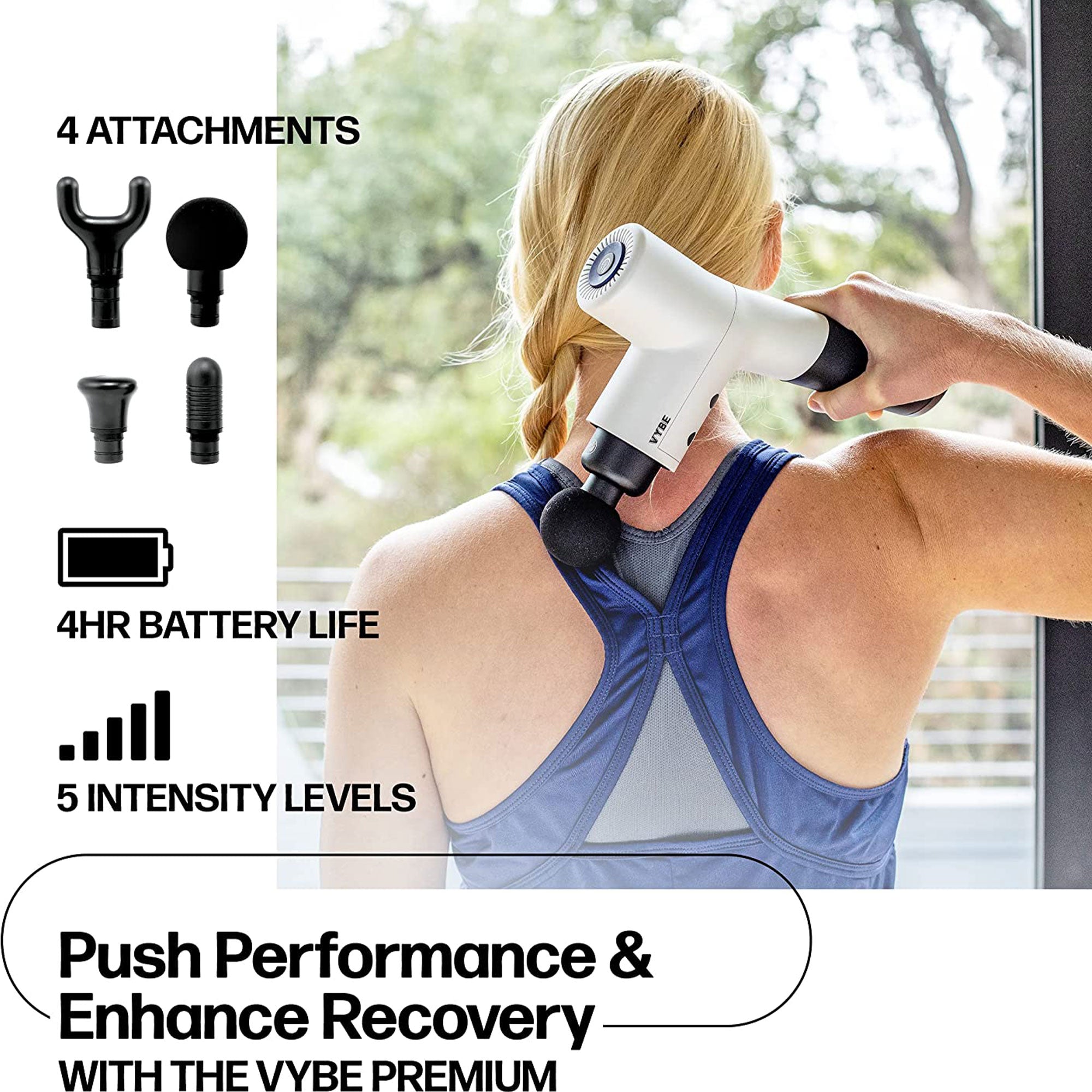 Vybe Premium Deep Tissue Muscle Massage Gun with 5 Speeds and 4 Attachments - Smart-nests