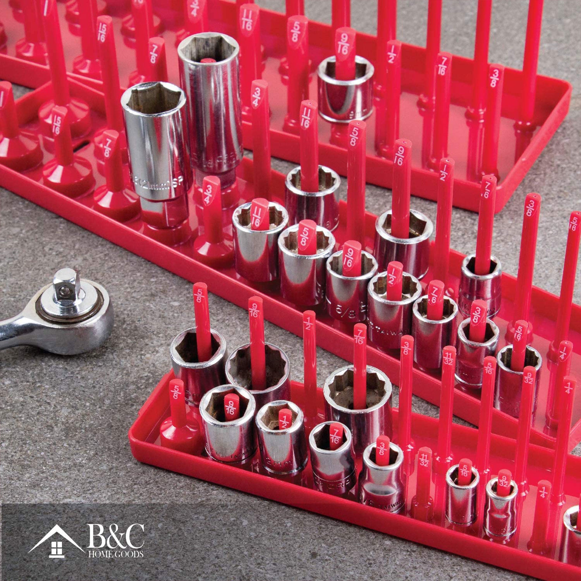 B&C Home Goods 6 Piece SAE & Metric Tray Socket Holder Toolbox Organizer Storage - Smart-nests
