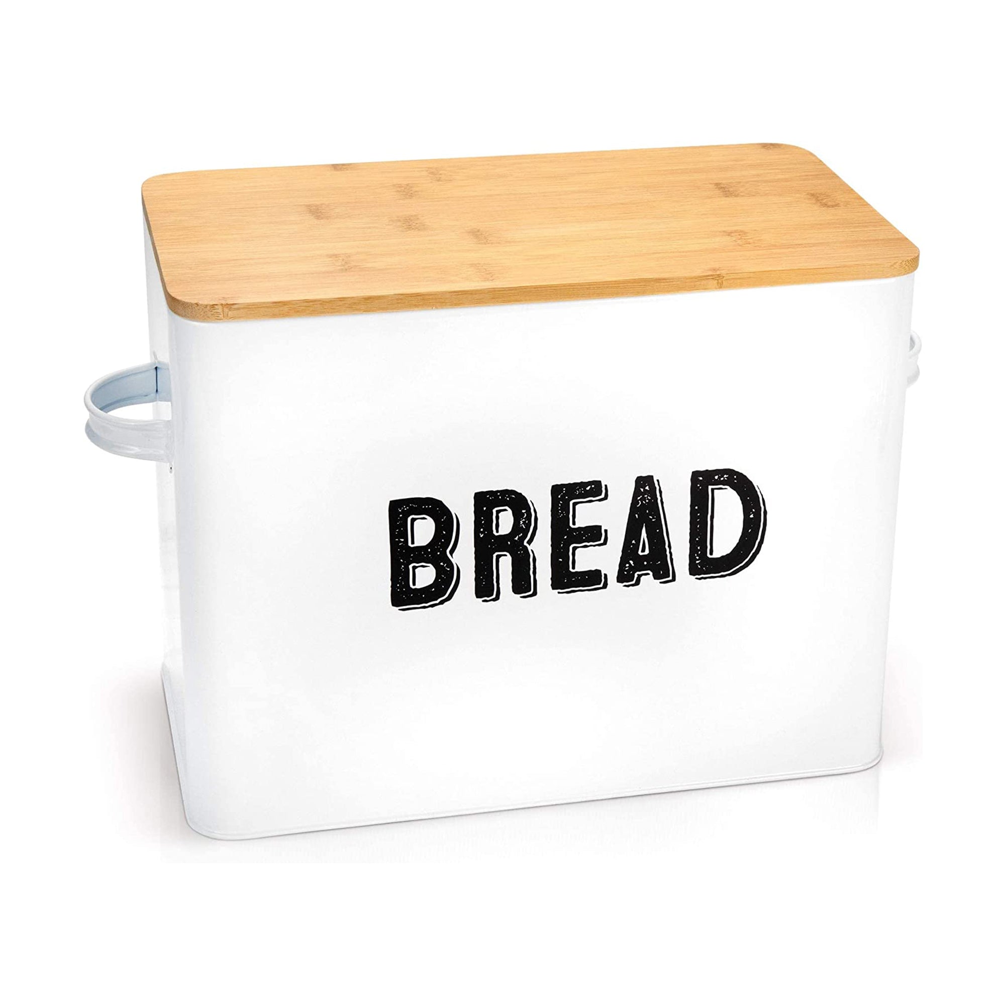 10" Tall Metal Bread Box Storage Container w/Bamboo Wooden Lid, White (Used) - Smart-nests