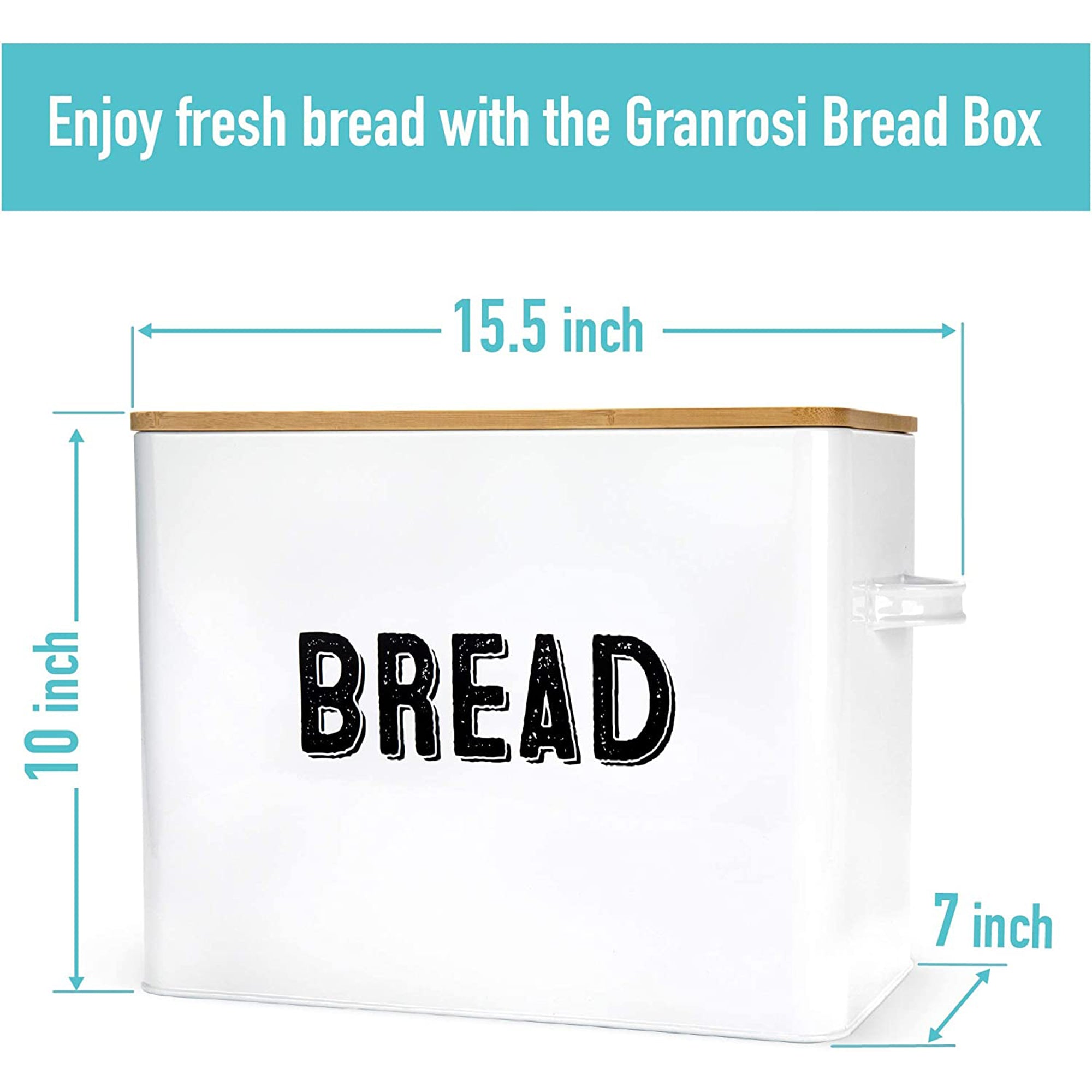 10" Tall Metal Bread Box Storage Container w/Bamboo Wooden Lid, White (Used) - Smart-nests