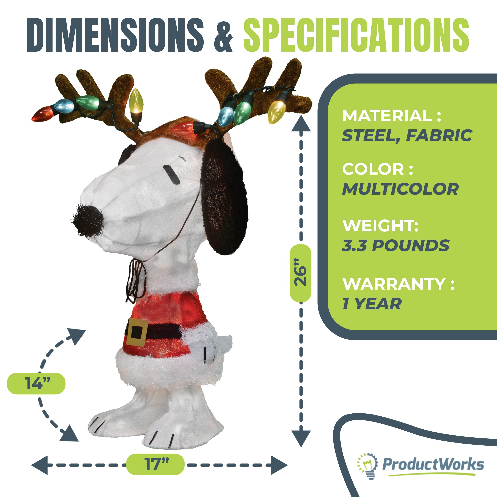 ProductWorks Peanuts 26" Snoopy Santa Coat & Antlers Prelit Christmas Yard Decor - Smart-nests
