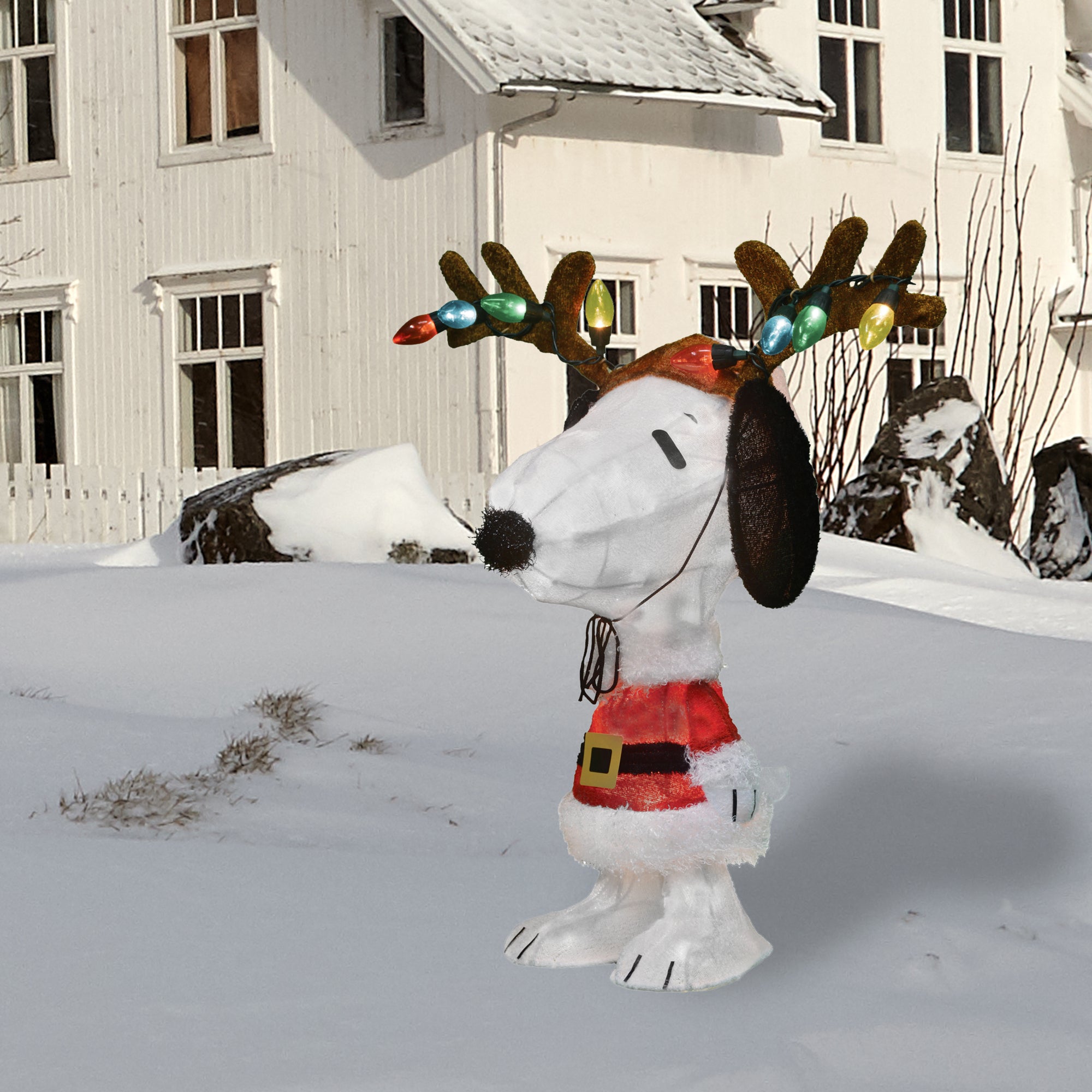 ProductWorks Peanuts 26" Snoopy Santa Coat & Antlers Prelit Christmas Yard Decor - Smart-nests