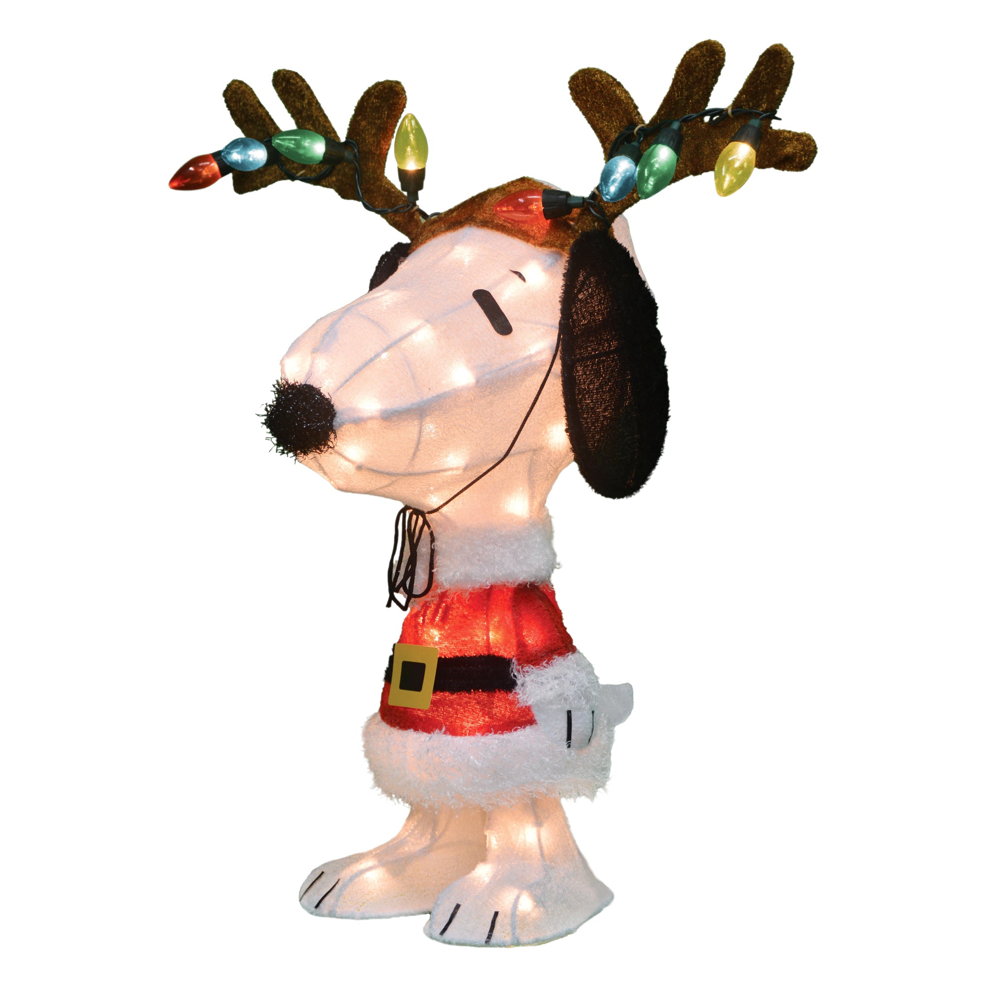 ProductWorks Peanuts 26" Snoopy Santa Coat & Antlers Prelit Christmas Yard Decor - Smart-nests