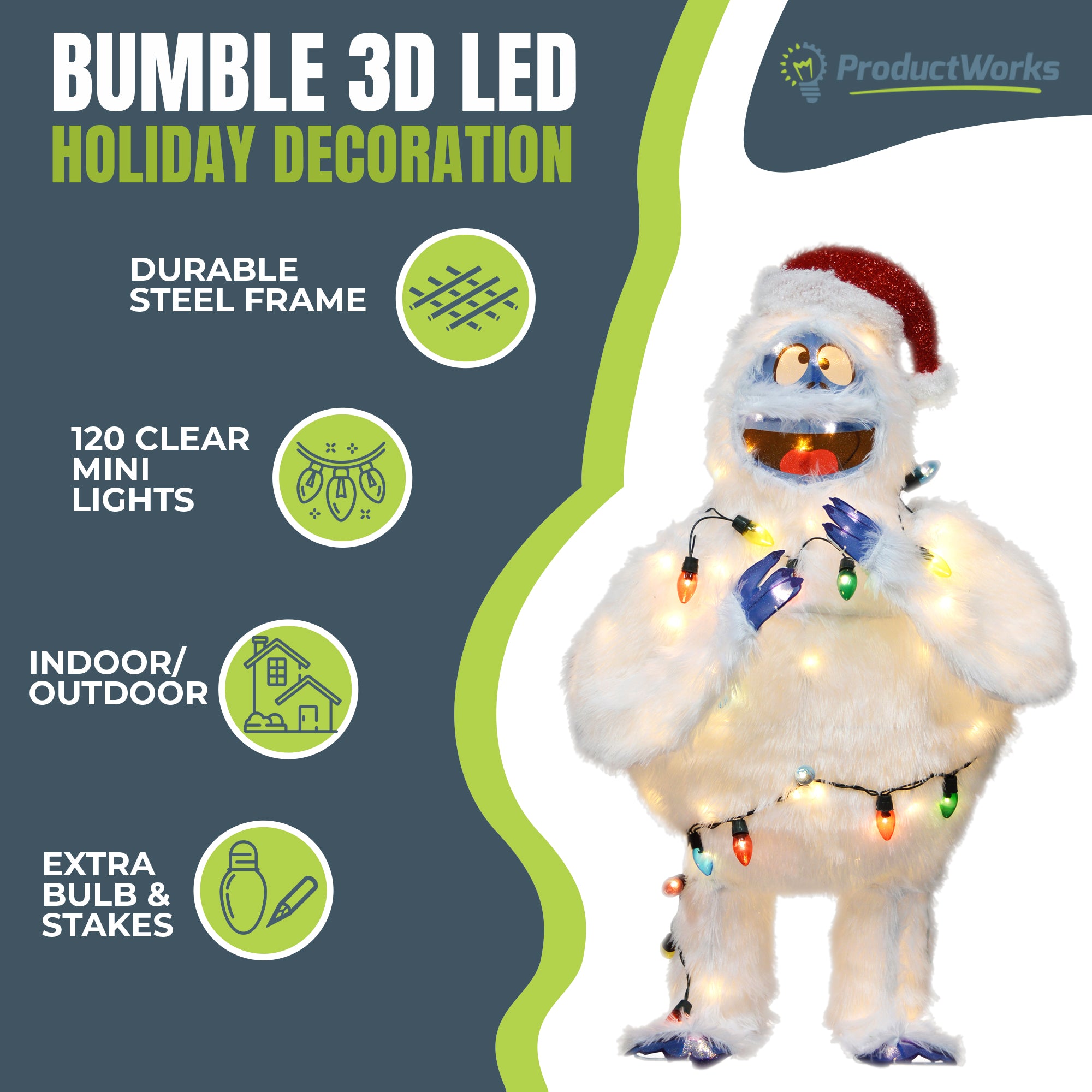 ProductWorks 48 Inch Bumble Pre-Lit Christmas Yard Ornament Holiday Decoration - Smart-nests