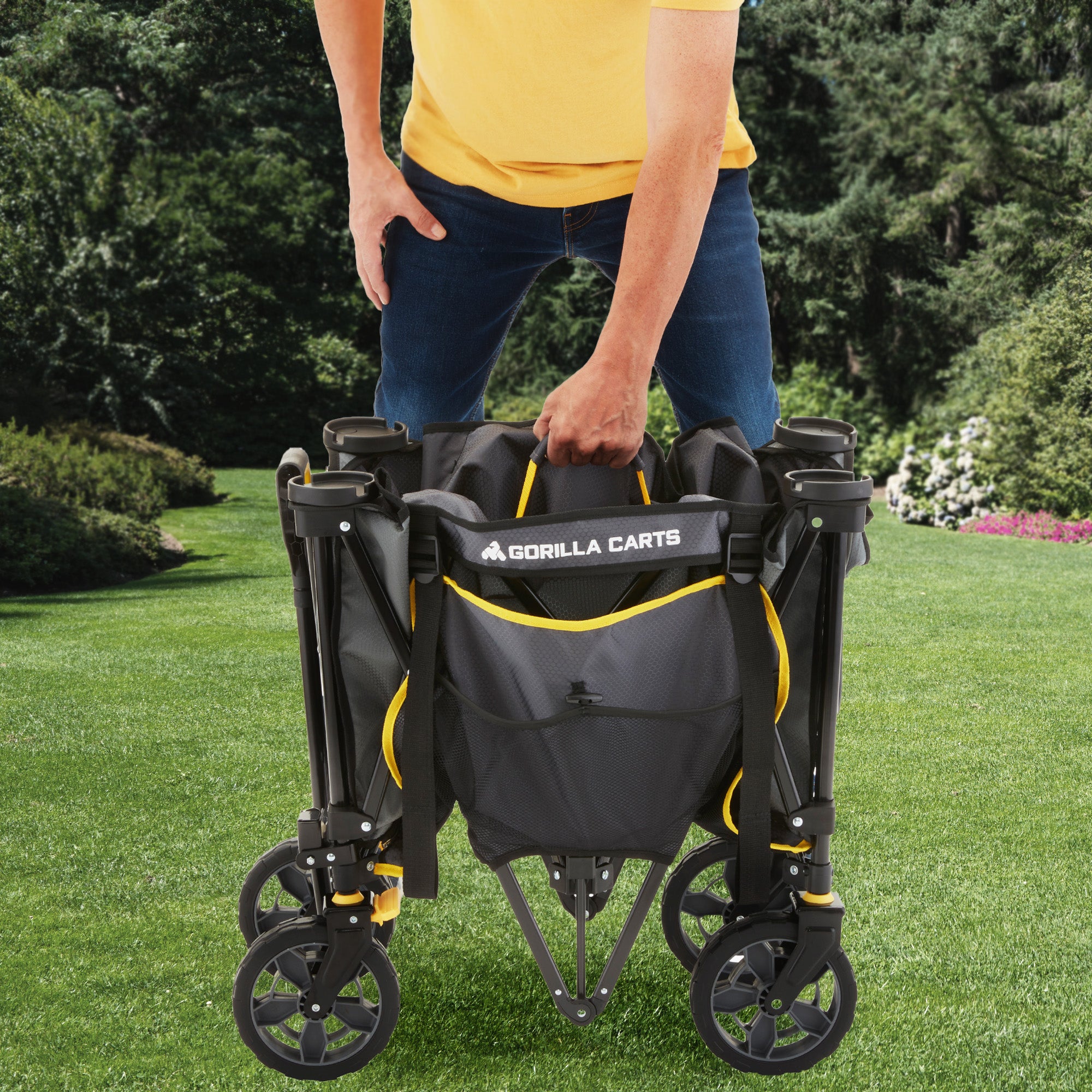 Gorilla Carts 7 Cubic Feet Foldable Utility Beach Wagon with Oversized Bed, Gray - Smart-nests