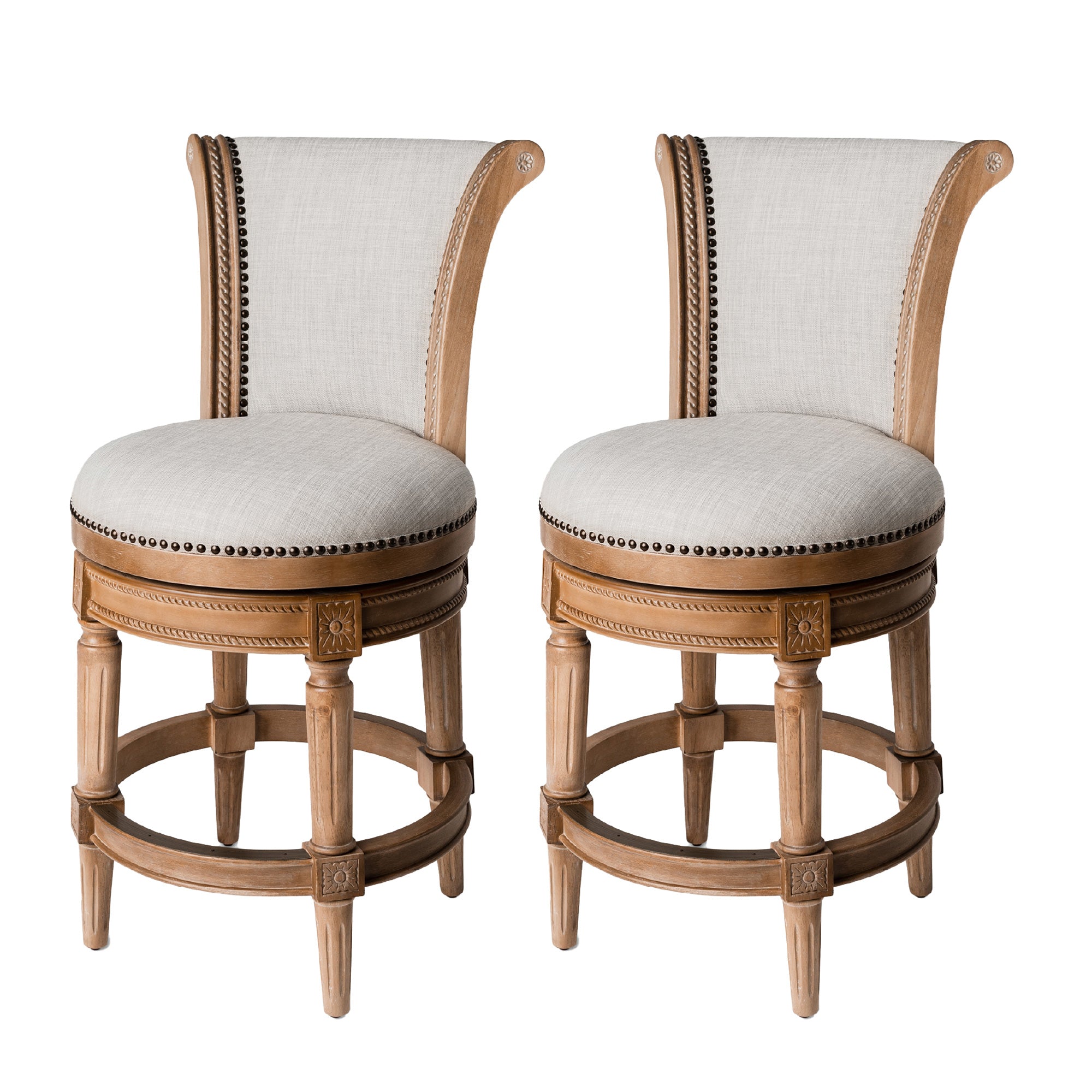 Maven Lane Pullman Counter Stool, Weathered Oak Finish & Sand Color, Set of 2 - Smart-nests