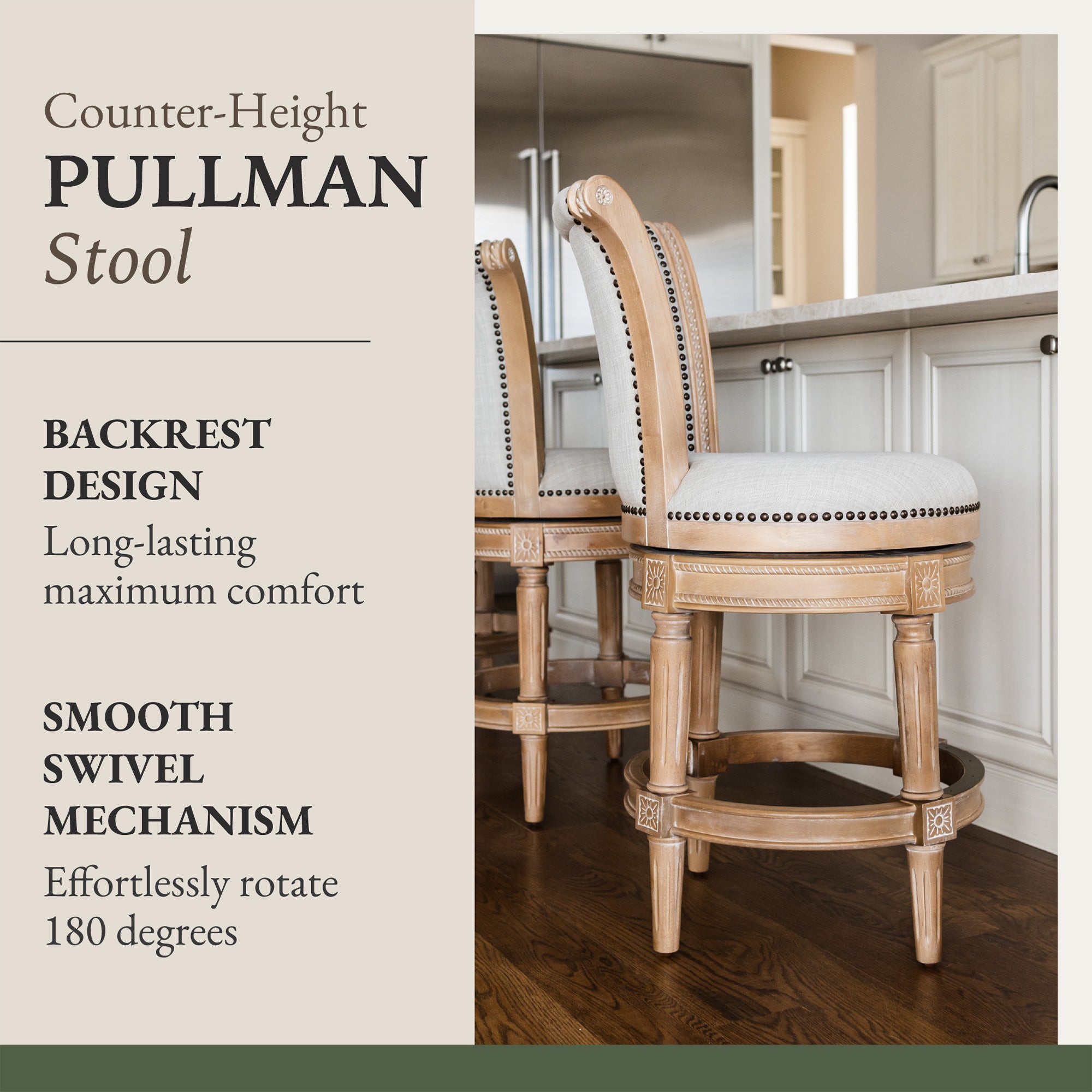 Maven Lane Pullman Counter Stool, Weathered Oak Finish & Sand Color, Set of 2 - Smart-nests