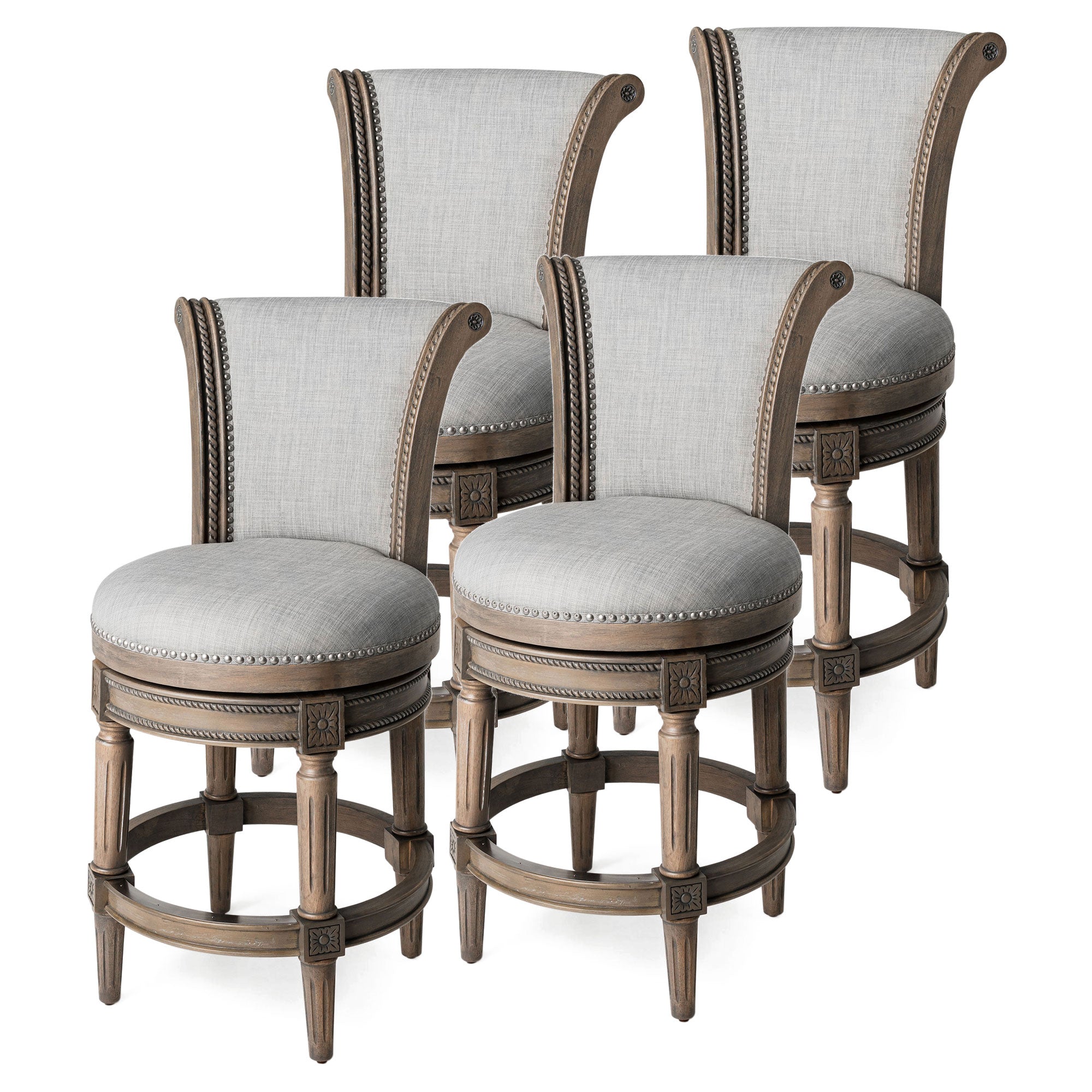 Maven Lane Pullman Counter Stool in Reclaimed Oak Finish with Ash Grey Fabric Upholstery, Set of 4 - Smart-nests