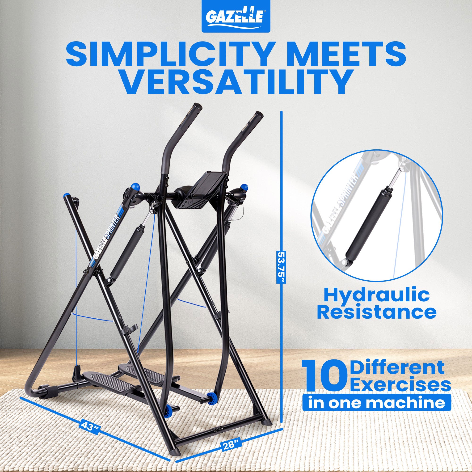 Gazelle Sprinter Low Impact Exercise Machine with Grip Pulse Fitness Tracker - Smart-nests