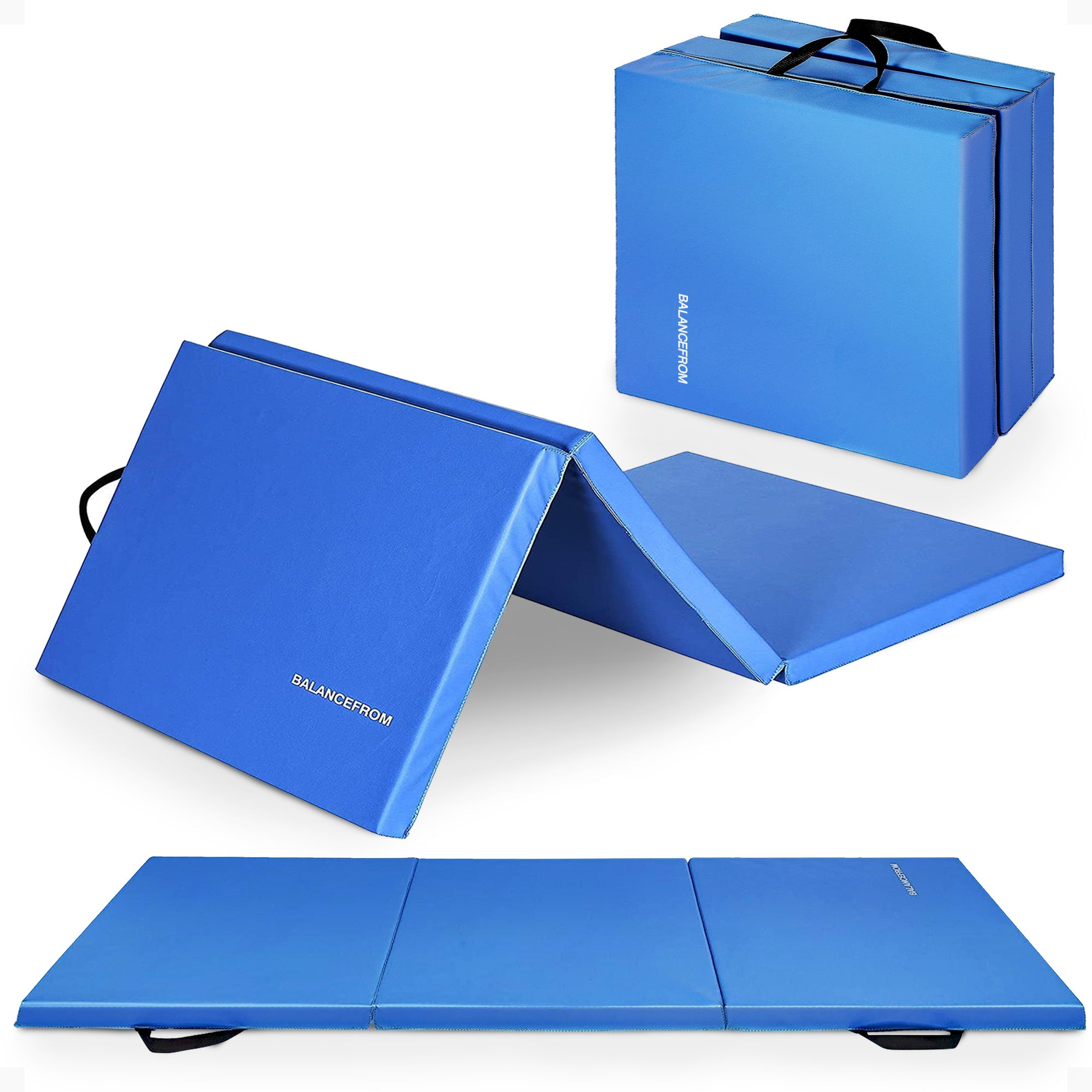 BalanceFrom Fitness GoGym 6x2ft Folding 3 Panel Exercise Mat with Handles, Blue - Smart-nests