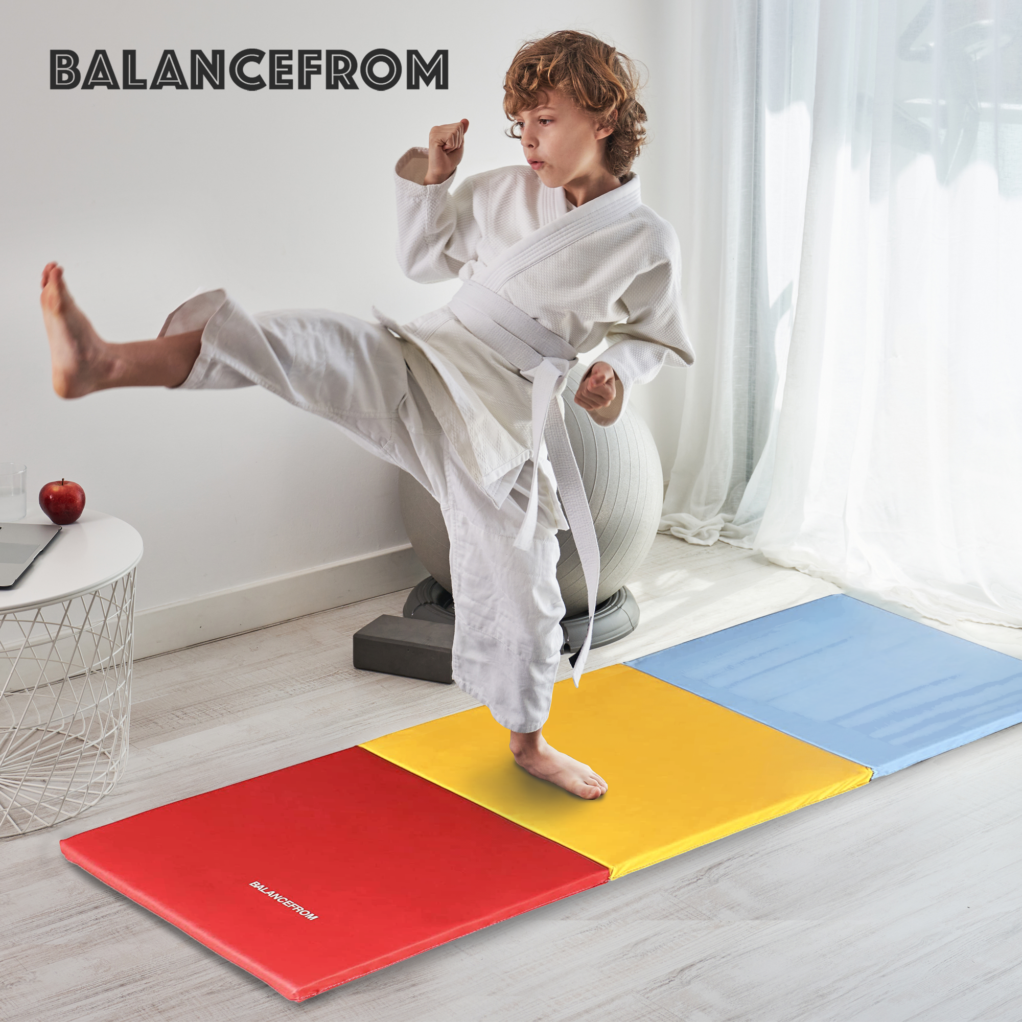 BalanceFrom Fitness GoGym 6x2ft Folding 3 Panel Exercise Mat w/Handles, Multi - Smart-nests