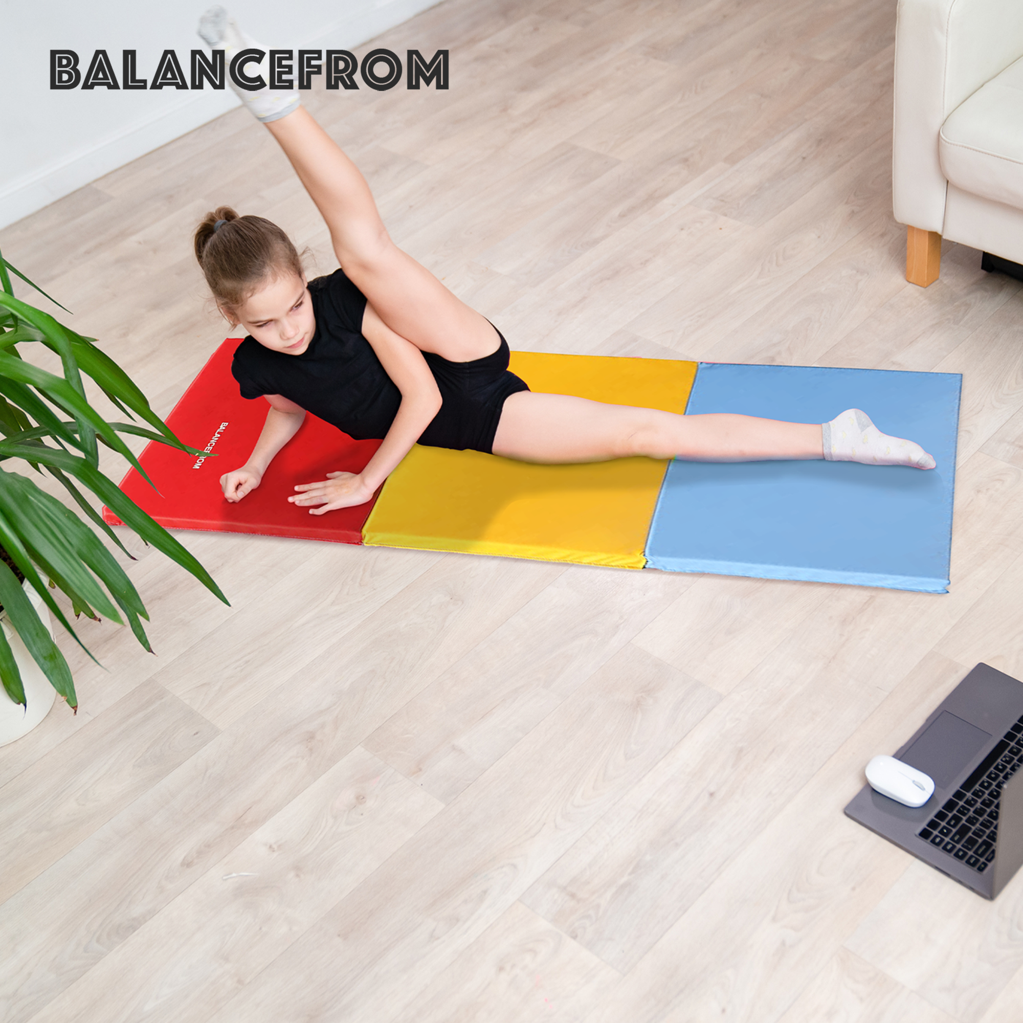 BalanceFrom Fitness GoGym 6x2ft Folding 3 Panel Exercise Mat w/Handles, Multi - Smart-nests