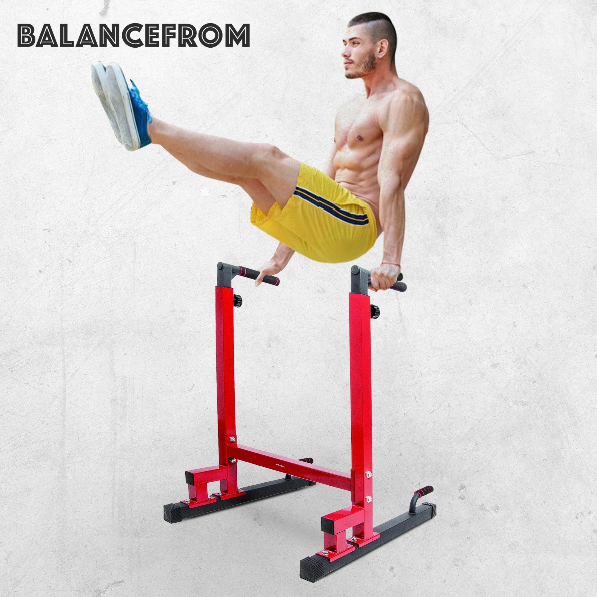 BalanceFrom Multi-Function Home Gym Exercise Dip Stand, 500lb Capacity, Red - Smart-nests