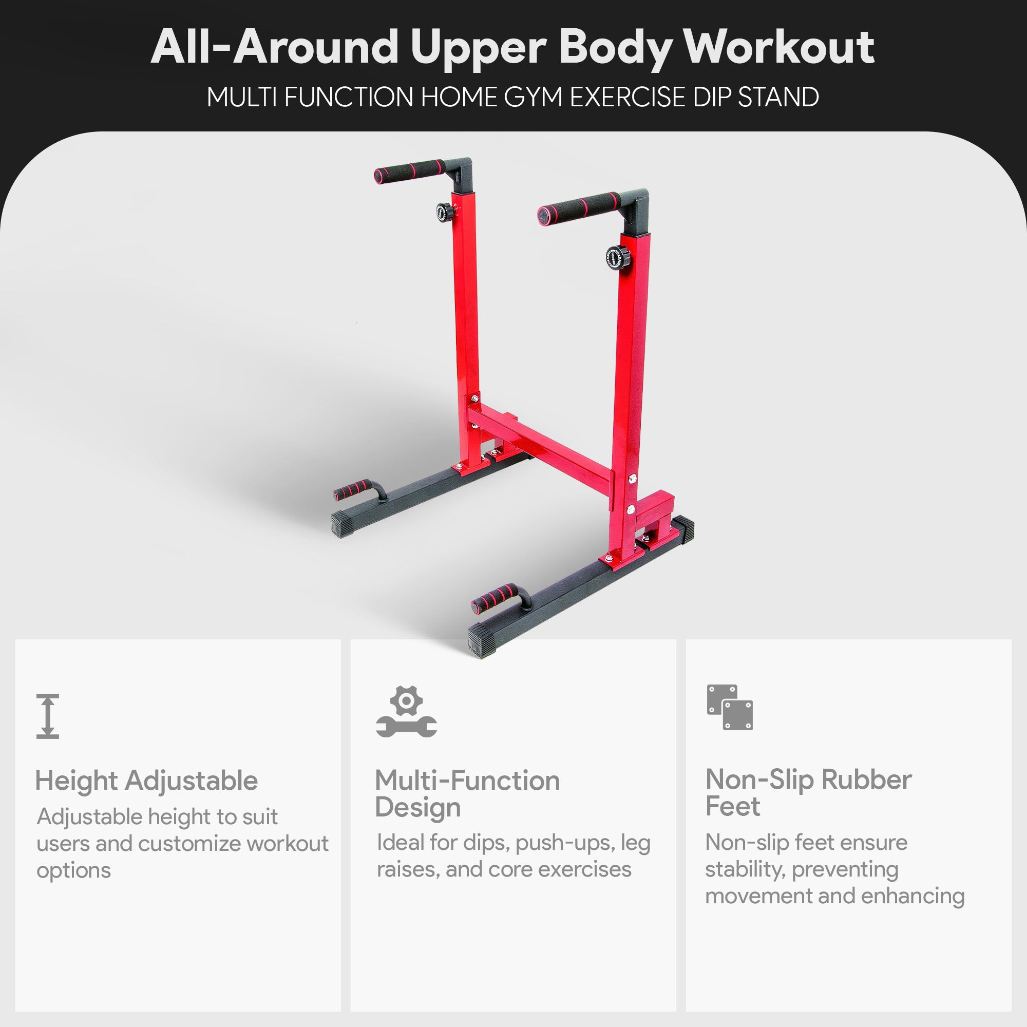 BalanceFrom Multi-Function Home Gym Exercise Dip Stand, 500lb Capacity, Red - Smart-nests