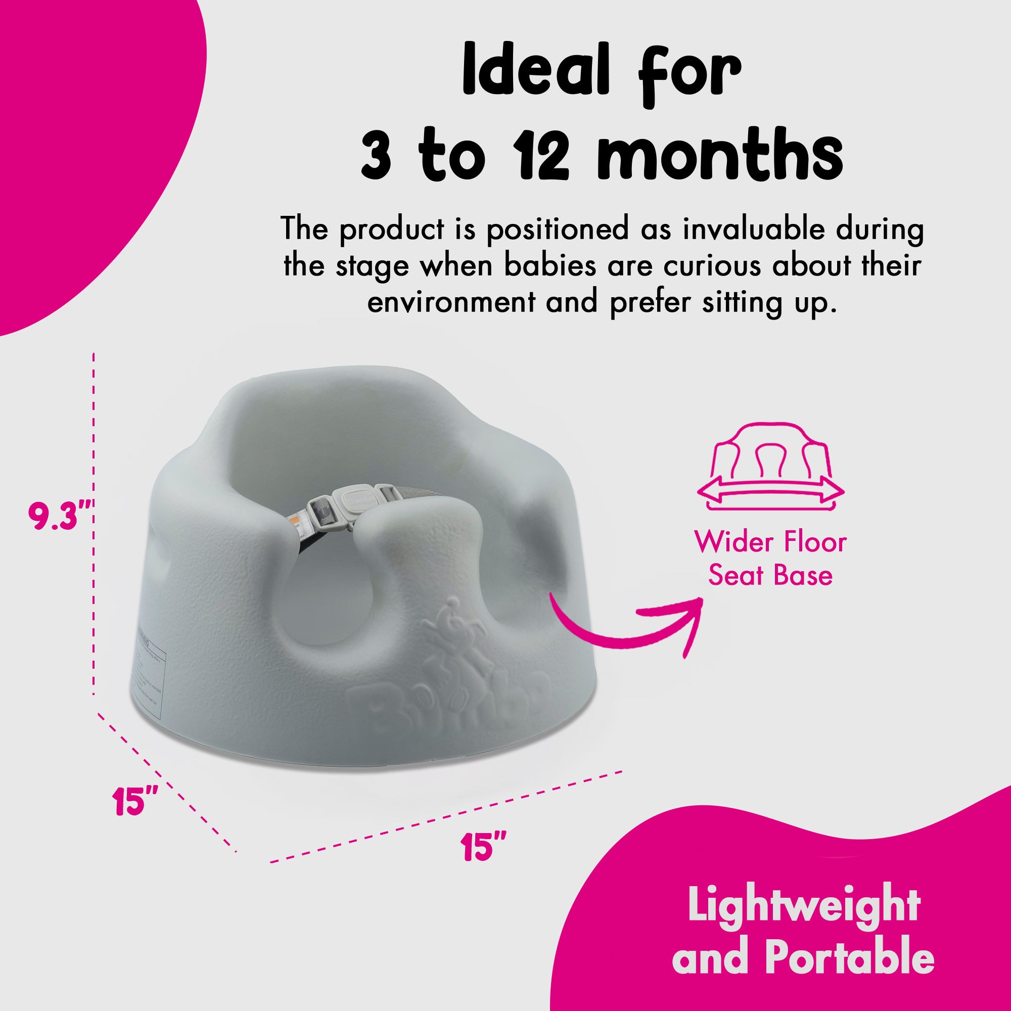 Bumbo Infant Soft Foam Floor Seat with 3 Point Adjustable Harness, Gray (2 Pack) - Smart-nests