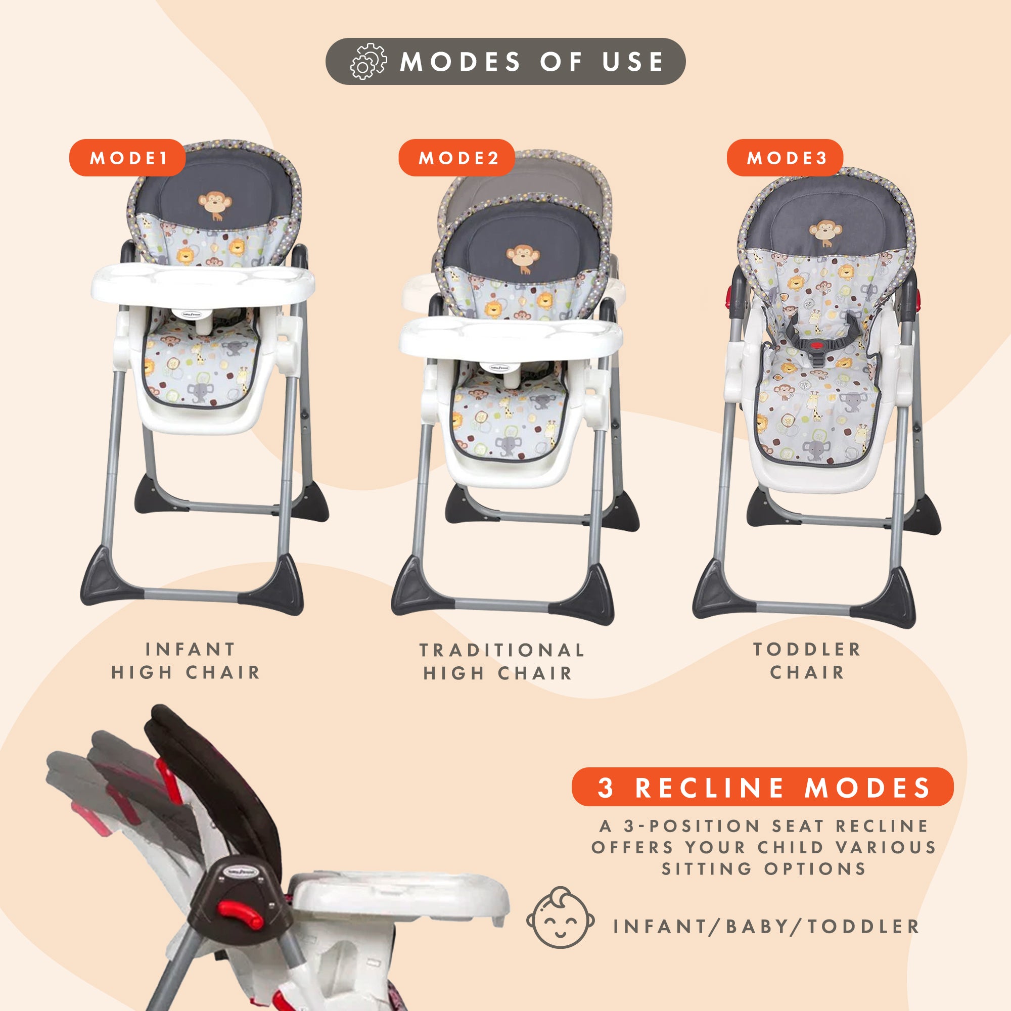 Baby Trend Sit-Right Compact Freestanding Foldable High Chair, Bobble Heads