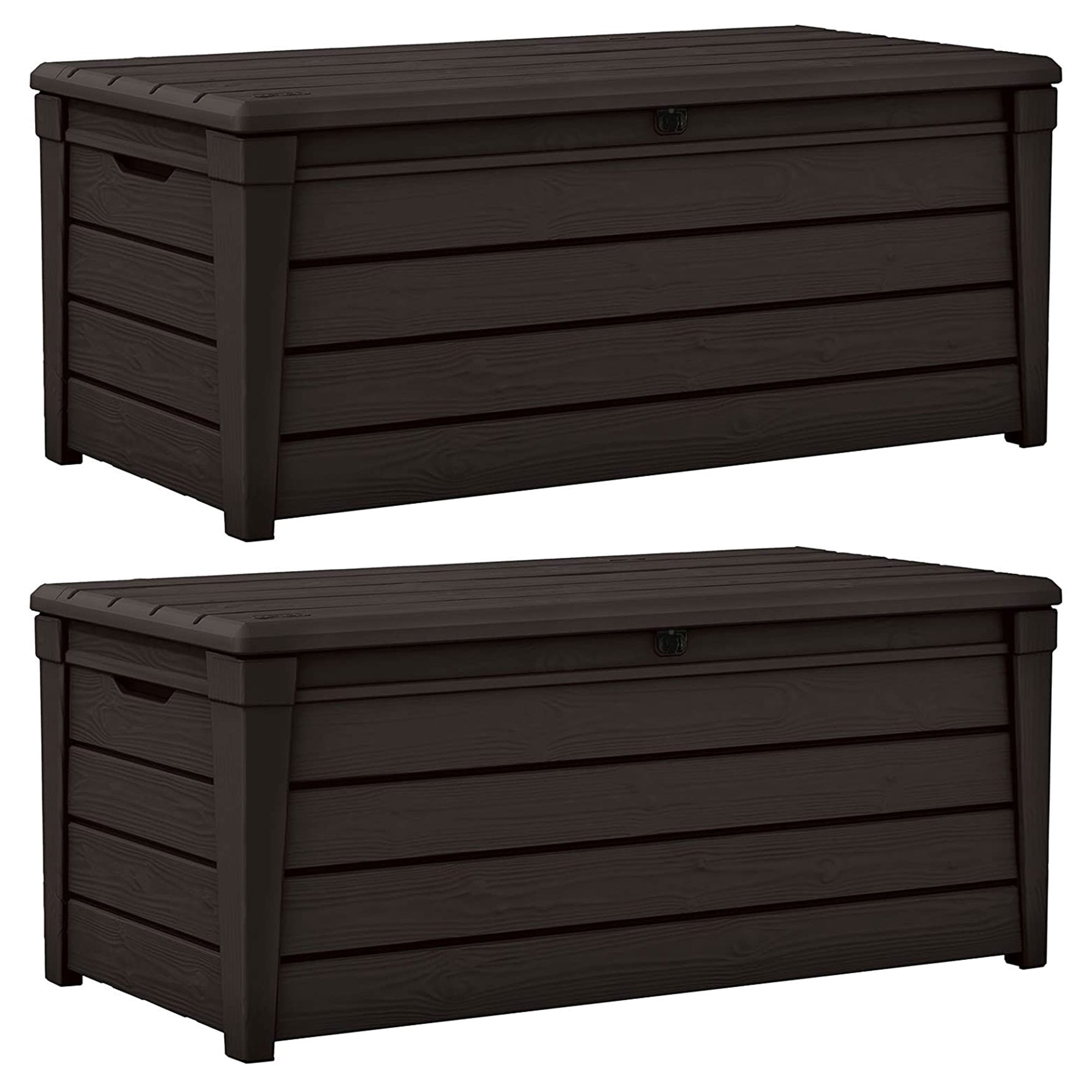 Keter Brightwood Weatherproof Resin Patio Deck Storage Box Bench, Brown (2 Pack) - Smart-nests