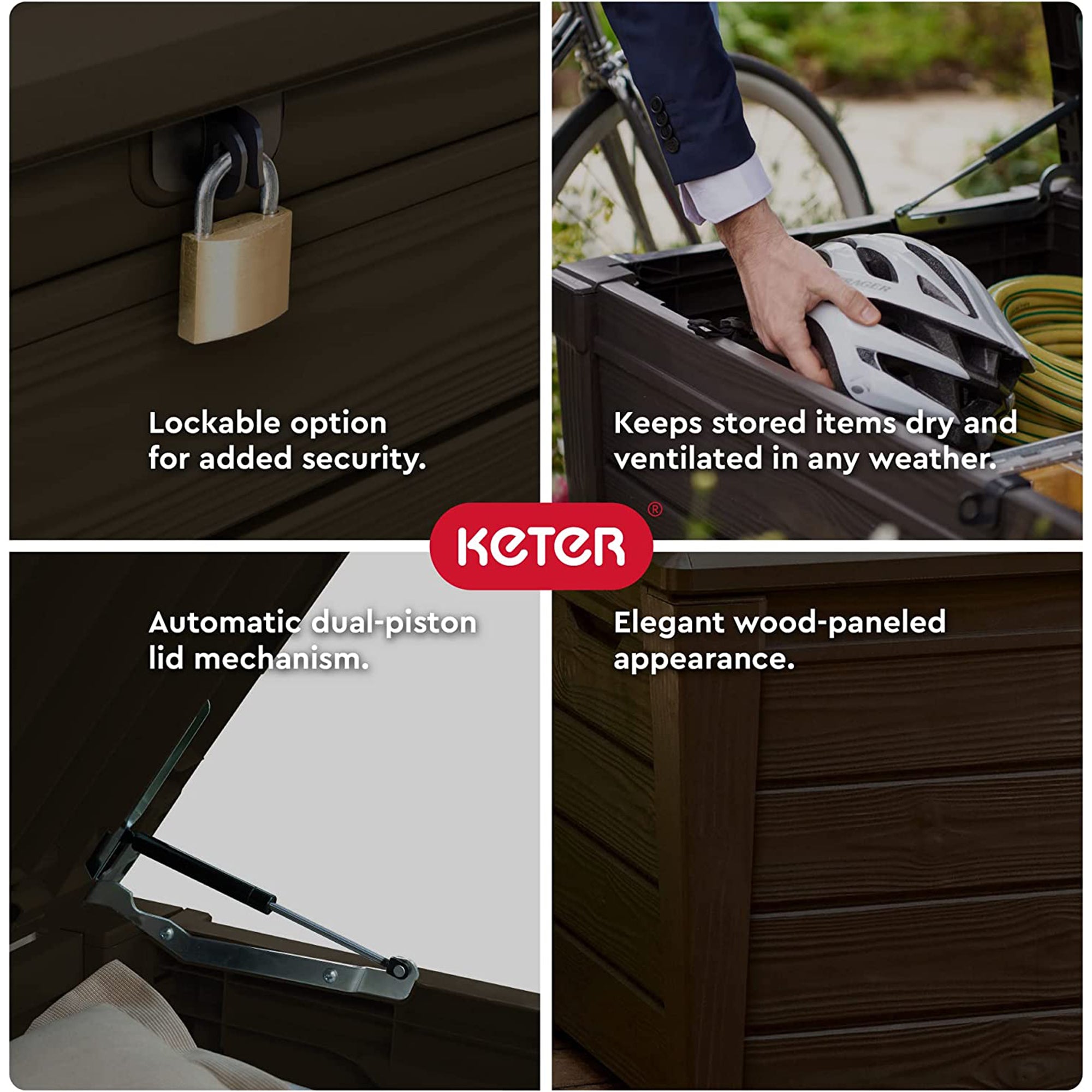 Keter Brightwood Weatherproof Resin Patio Deck Storage Box Bench, Brown (2 Pack) - Smart-nests