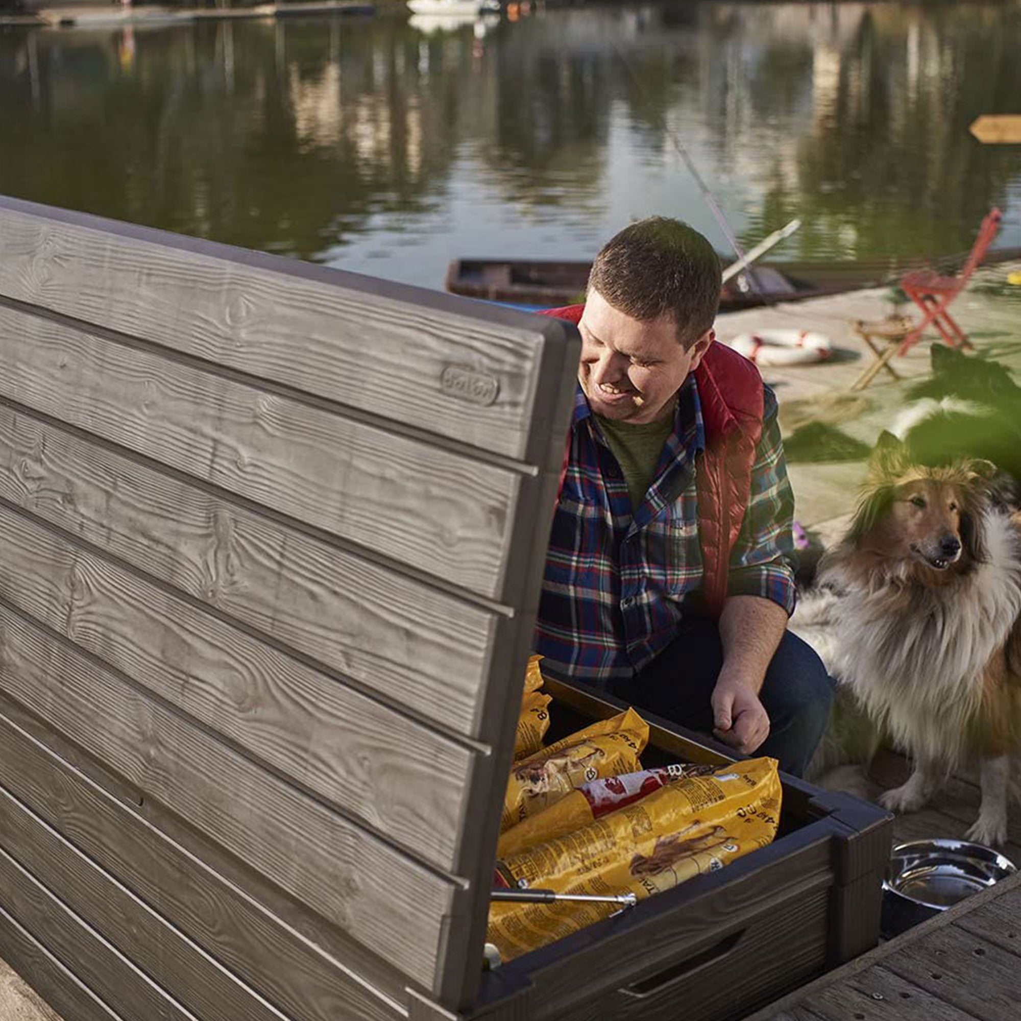 Keter Brightwood Weatherproof Resin Patio Deck Storage Box Bench, Brown (2 Pack) - Smart-nests