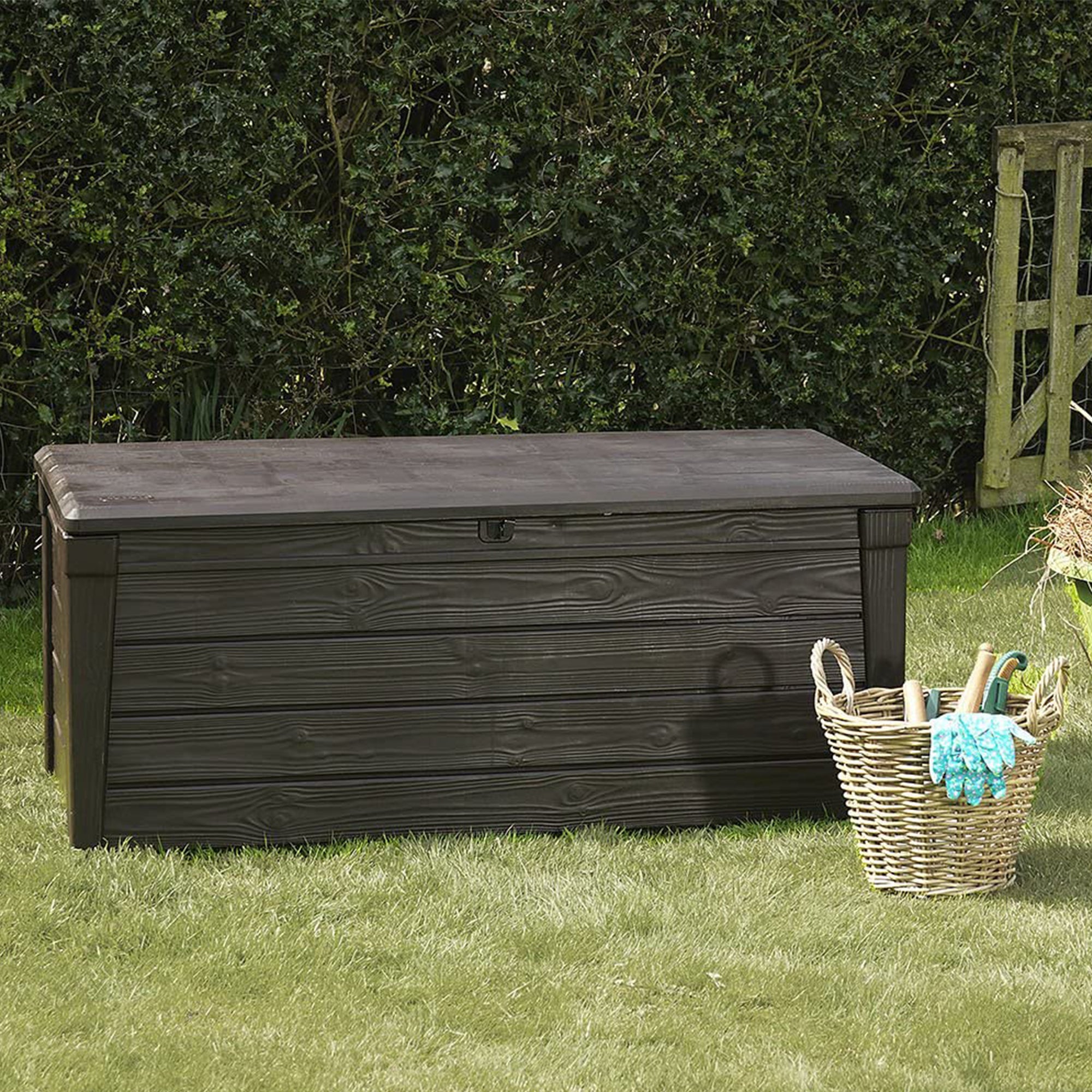 Keter Brightwood Weatherproof Resin Patio Deck Storage Box Bench, Brown (2 Pack) - Smart-nests