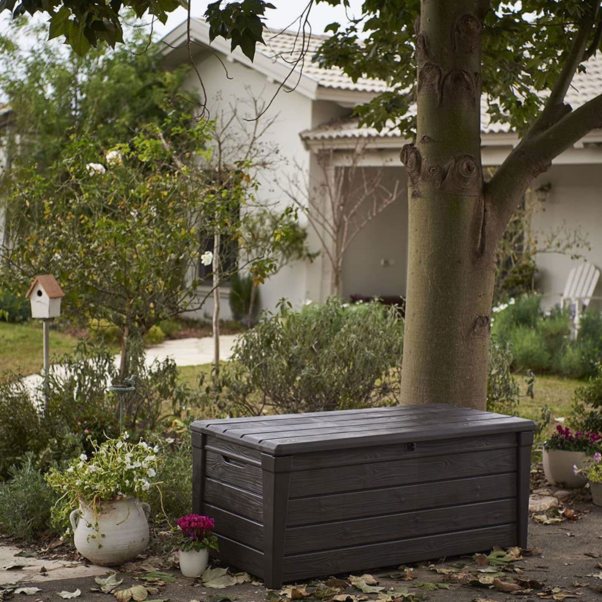 Keter Brightwood Weatherproof Resin Patio Deck Storage Box Bench, Brown (2 Pack) - Smart-nests
