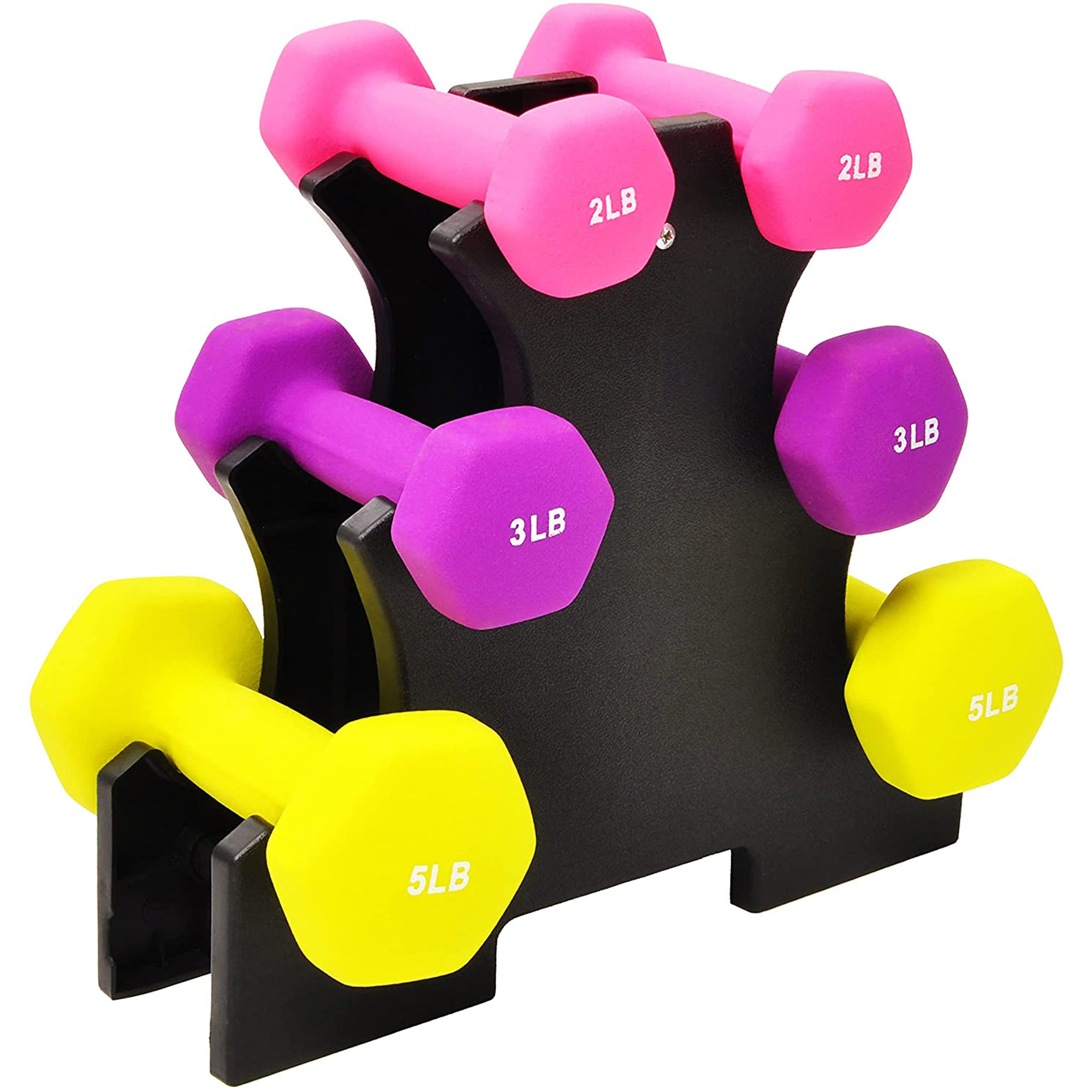 BalanceFrom Fitness 2, 3, and 5 Pound Neoprene Coated Dumbbell Set with Stand - Smart-nests