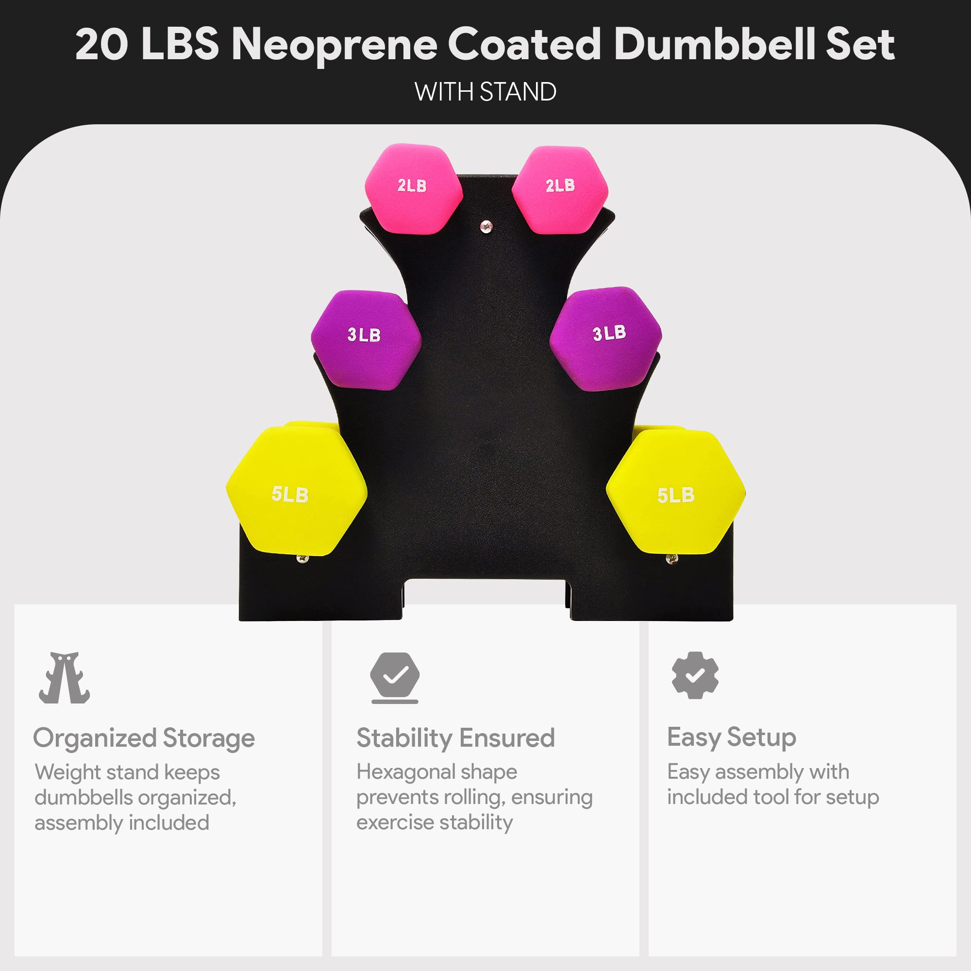 BalanceFrom Fitness 2, 3, and 5 Pound Neoprene Coated Dumbbell Set with Stand - Smart-nests