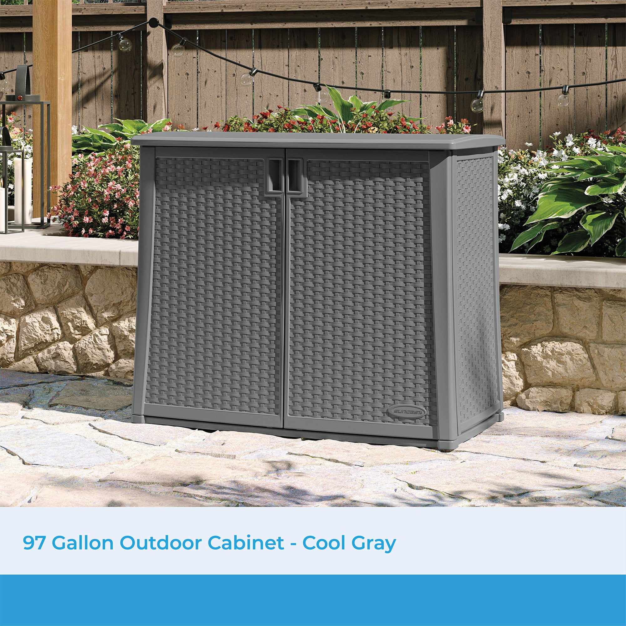 Suncast Lockable Outdoor Cabinet Deck Storage Box w/ Adjustable Shelf, Cool Gray - Smart-nests