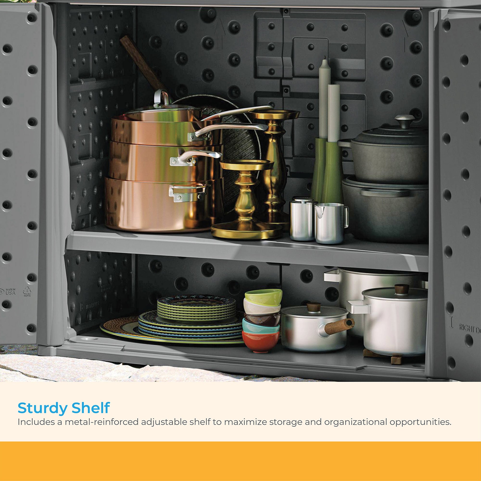 Suncast Lockable Outdoor Cabinet Deck Storage Box w/ Adjustable Shelf, Cool Gray - Smart-nests